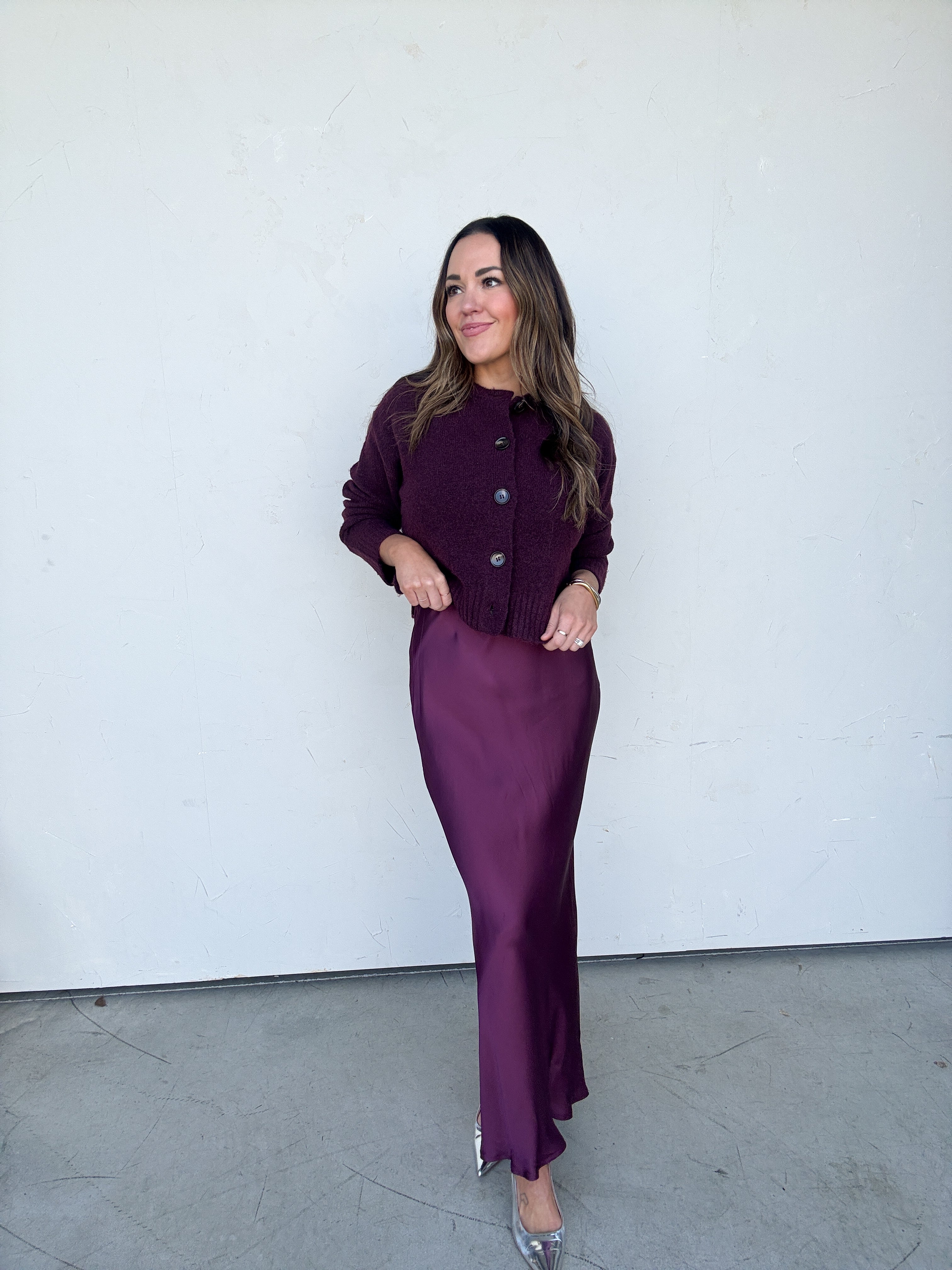 Plum Satin Maxi Skirt | Elegant Women's Fashion by coolavocek