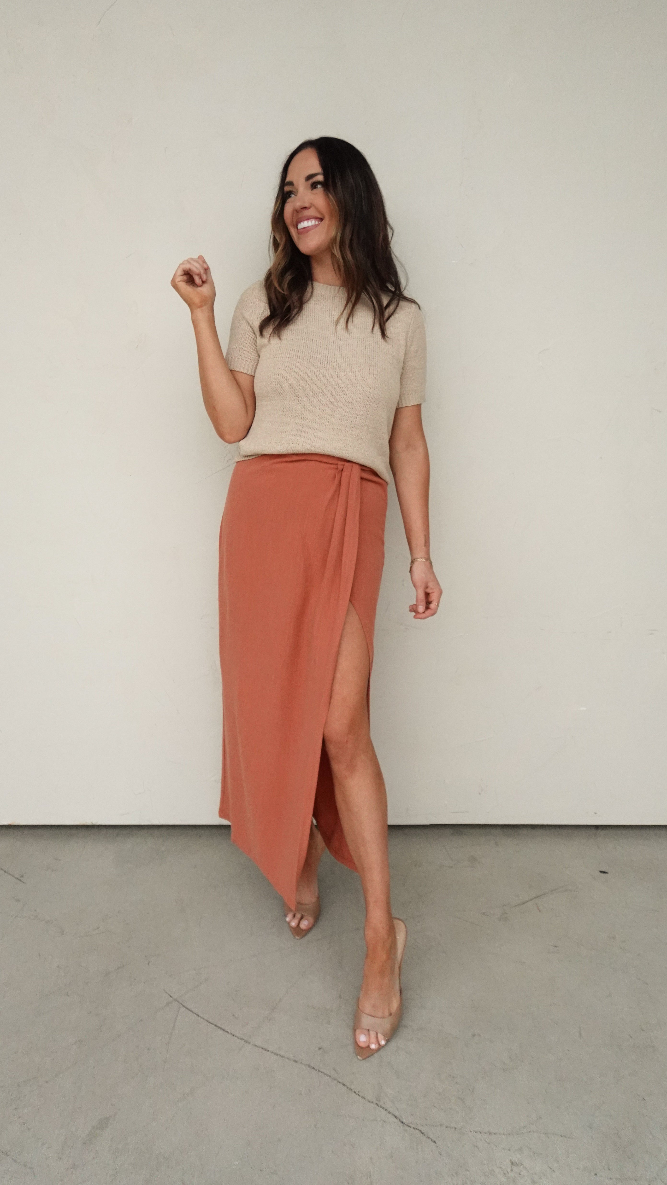 Rust Linen Wrap Skirt | Elegant Women's Fashion by coolavocek