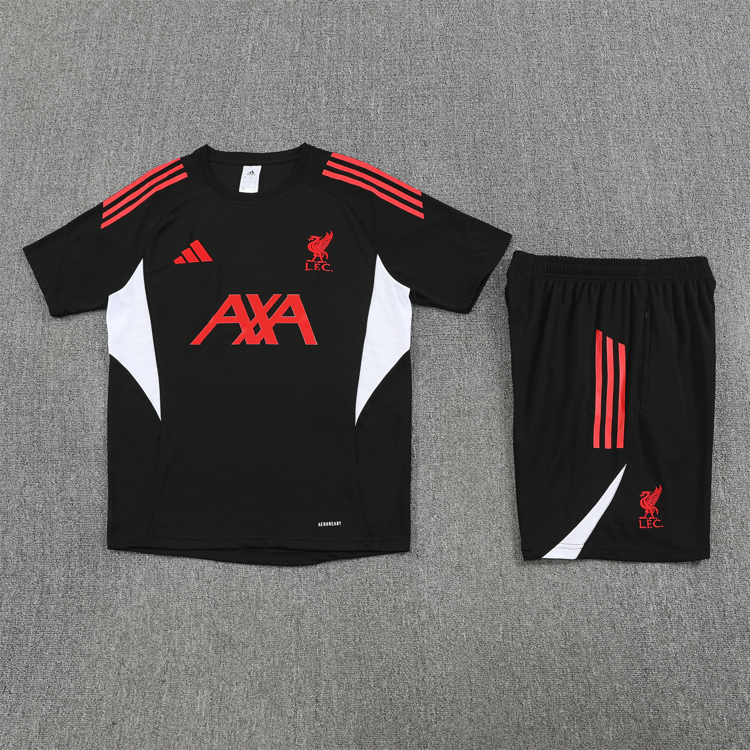 AlphaJersey-Liver.pool 25-26 Short-Sleeve Training Set - Black With Red Top & Black Shorts