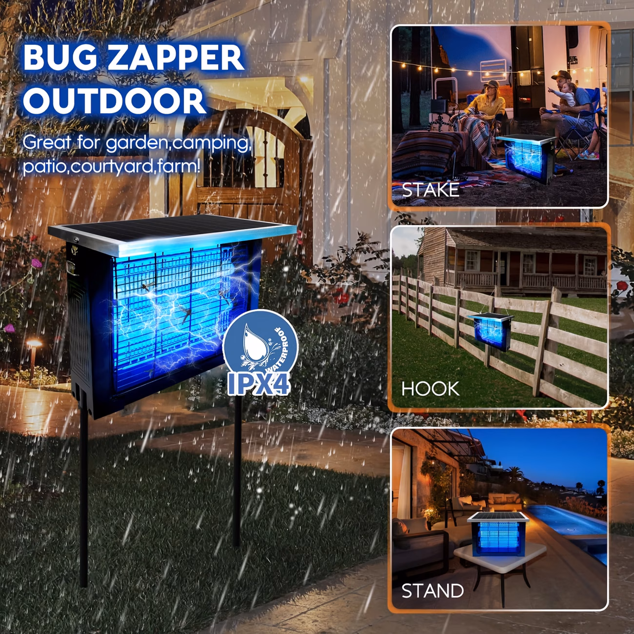 powerful large solar bug zapper outdoor for 2000sq ft poartable rechargeable mosquito zapper with high powered cordless solar fly zapper for patio garden backyard rv camping pond pest control Product details 9