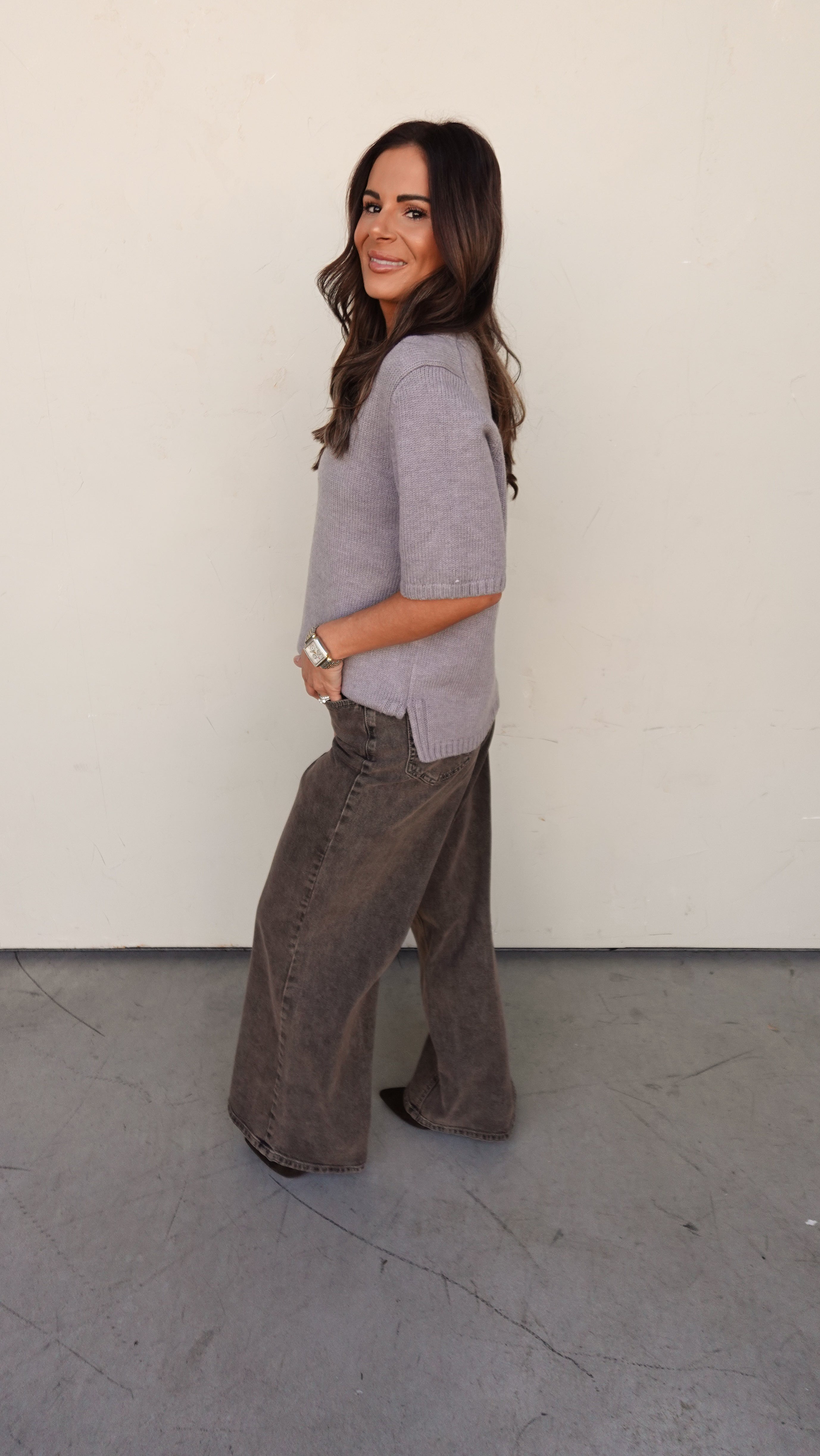 Gray Short Sleeve Sweater | Elegant Women's Fashion by coolavocek