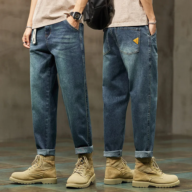 Autumn Winter Vintage Loose Casual Straight Jeans Men Trend Fashion Add Velvet All-match Harem Denim Pants Male Thick Trousers