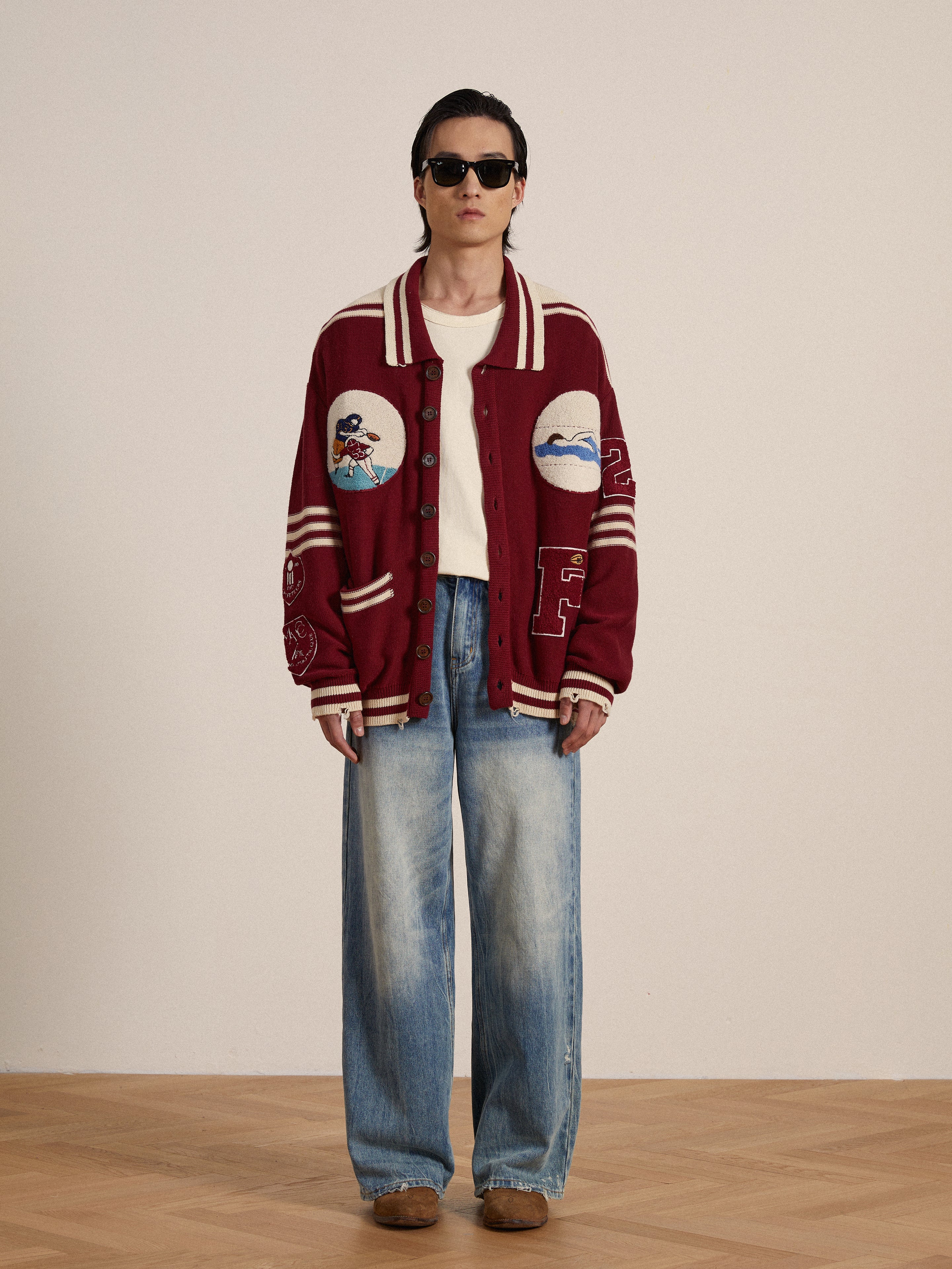 Fin Varsity Patch Collared Cardigan | Modern Menswear by yycbvcnbmmnbm