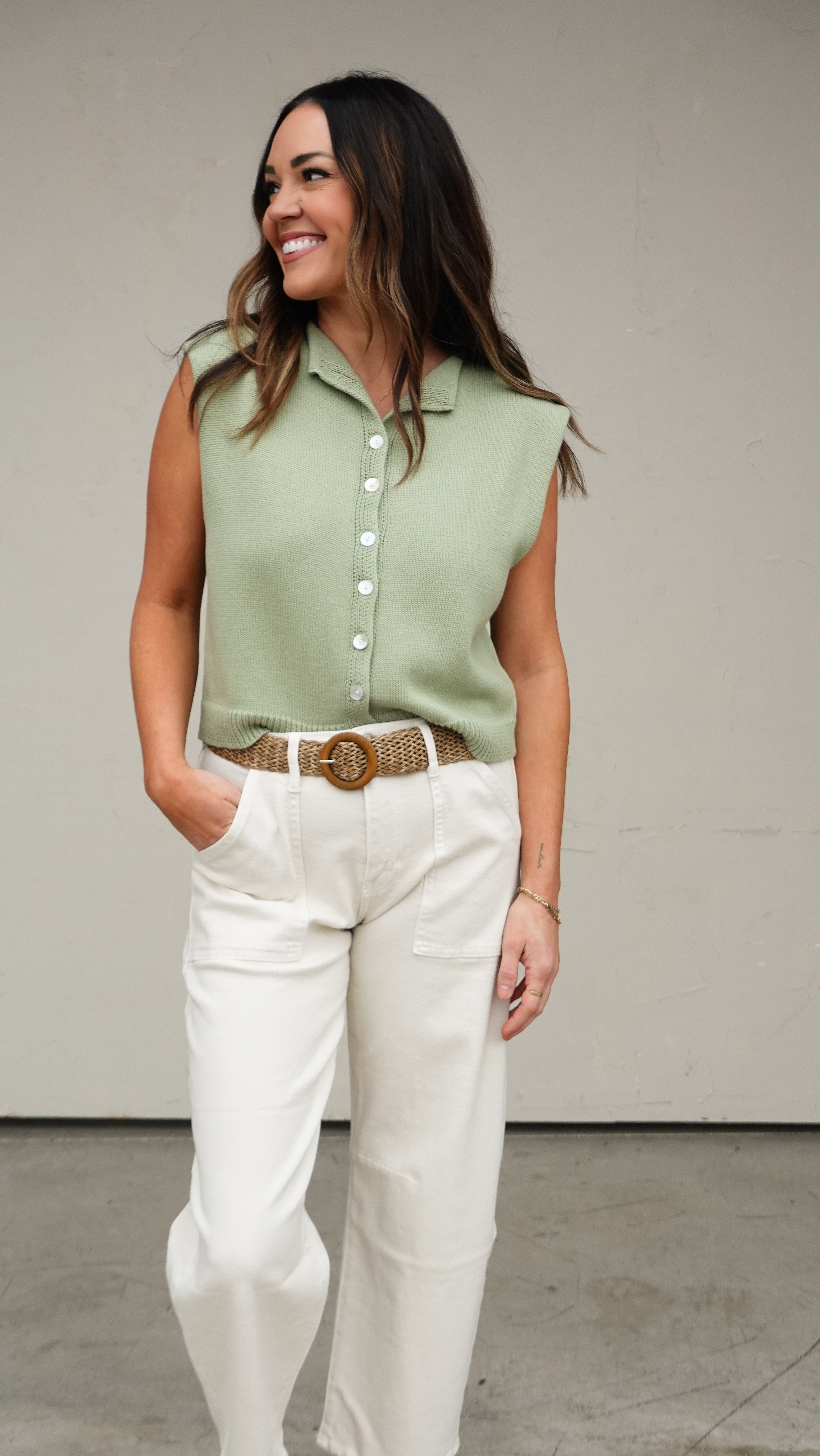 Sage Sleeveless Cardigan | Elegant Women's Fashion by coolavocek