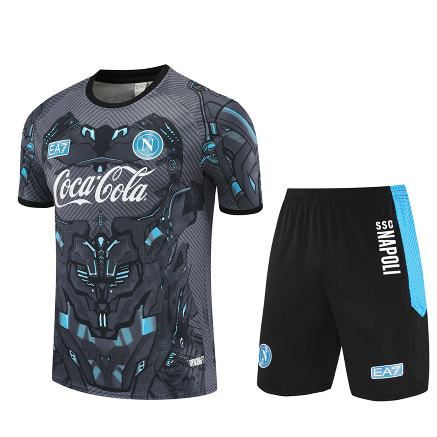 AlphaJersey-Napoli 25-26 Short-Sleeve Training Set - Gray Mecha Top & Black Shorts