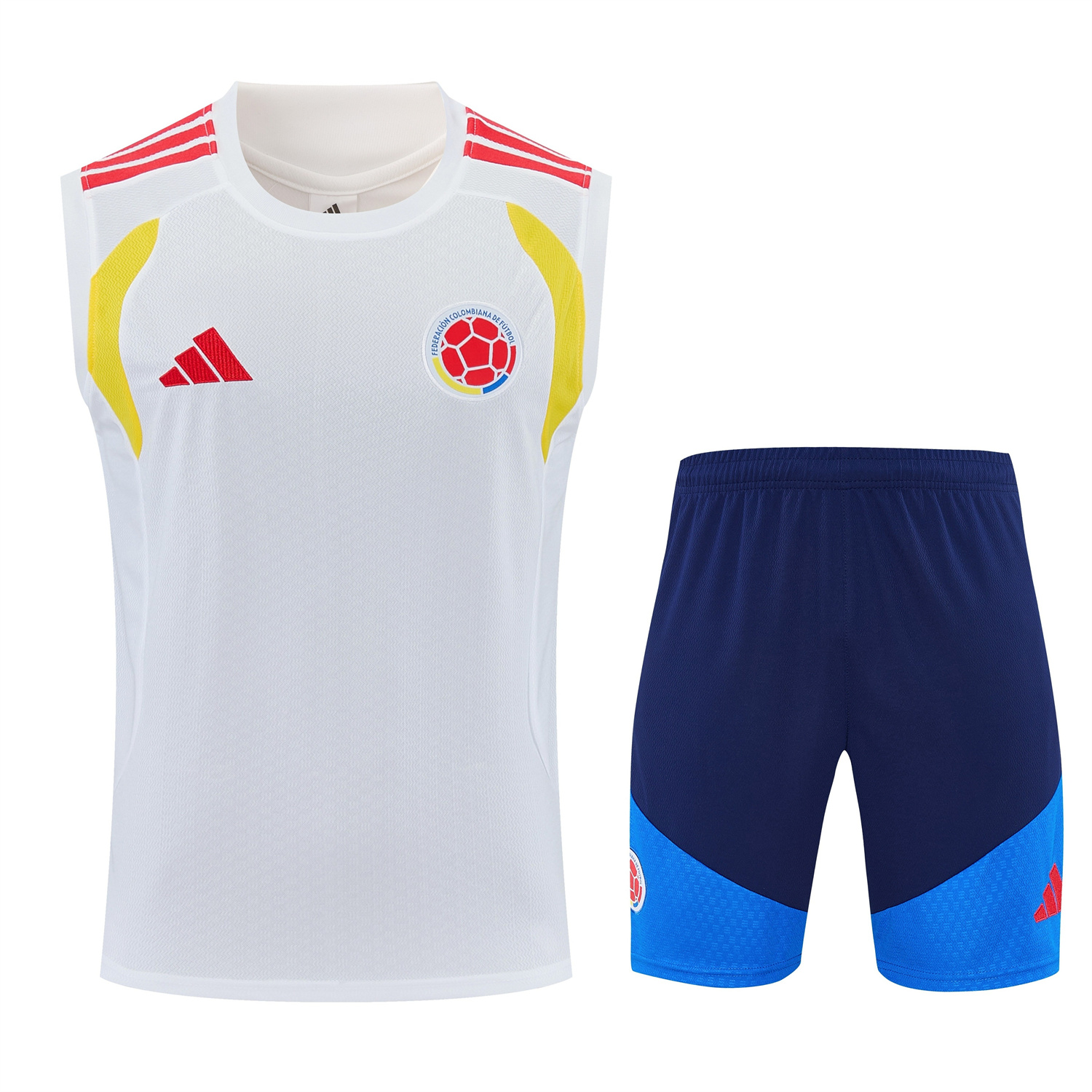 AlphaJersey-Colombia 2026 Vest Training Set - White Vest and Blue Shorts