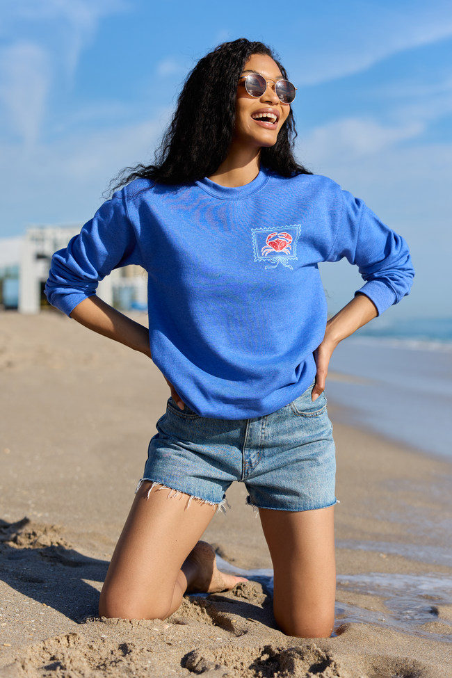 Coastal Stamps Blue Graphic Sweatshirt | Elegant Women's Fashion by coolavocek
