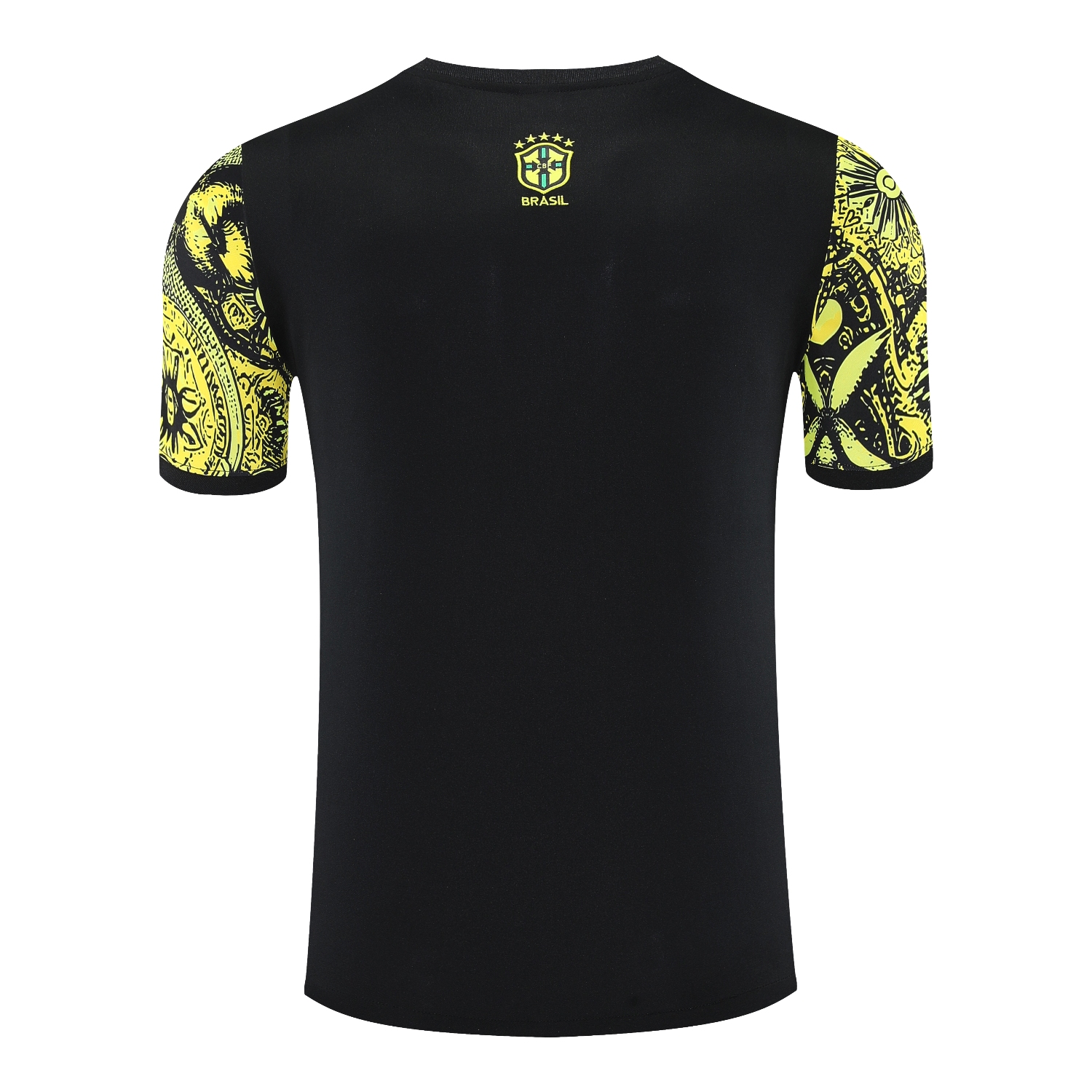 AlphaJersey-Brazil 25-26 Yellow Jesus Statue Short-Sleeve Training Set - Yellow Top & Black Shorts