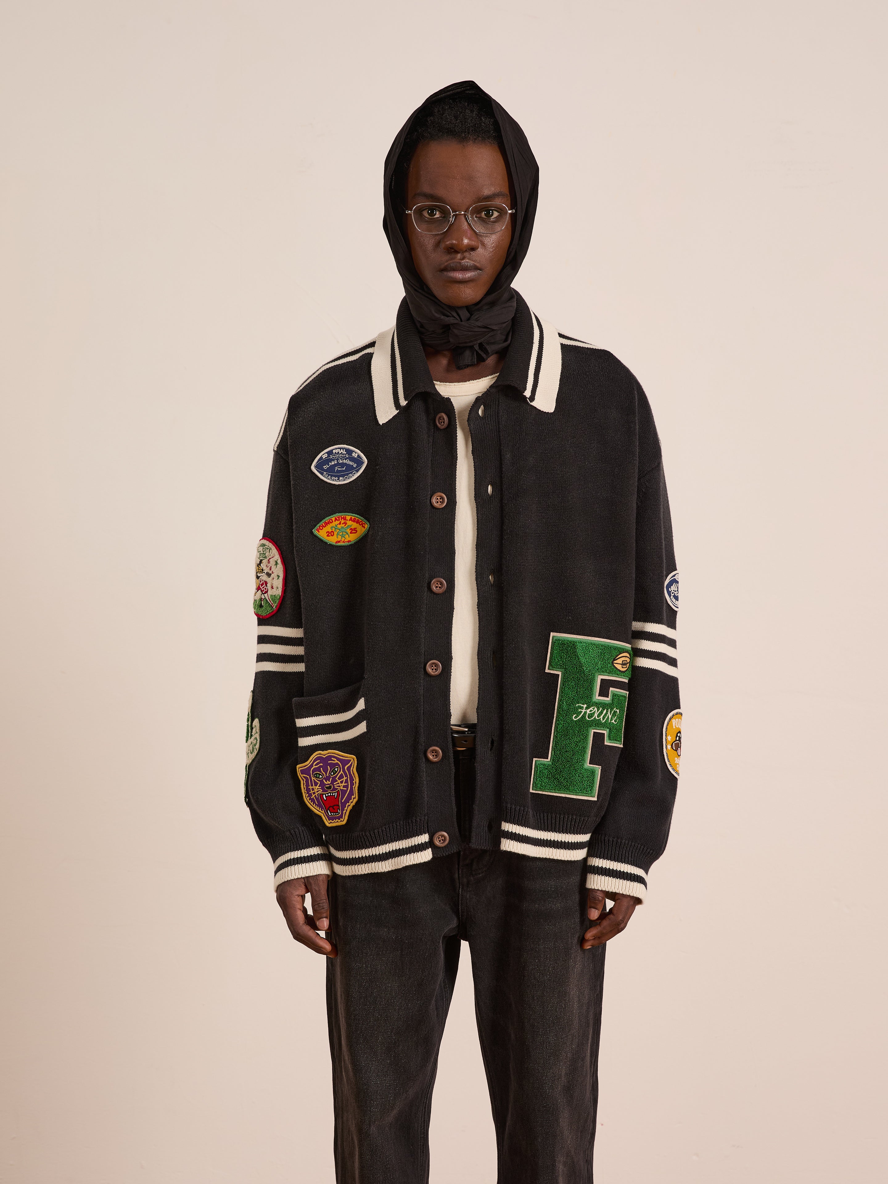 Varsity Patch Collared Cardigan | Modern Menswear by yycbvcnbmmnbm