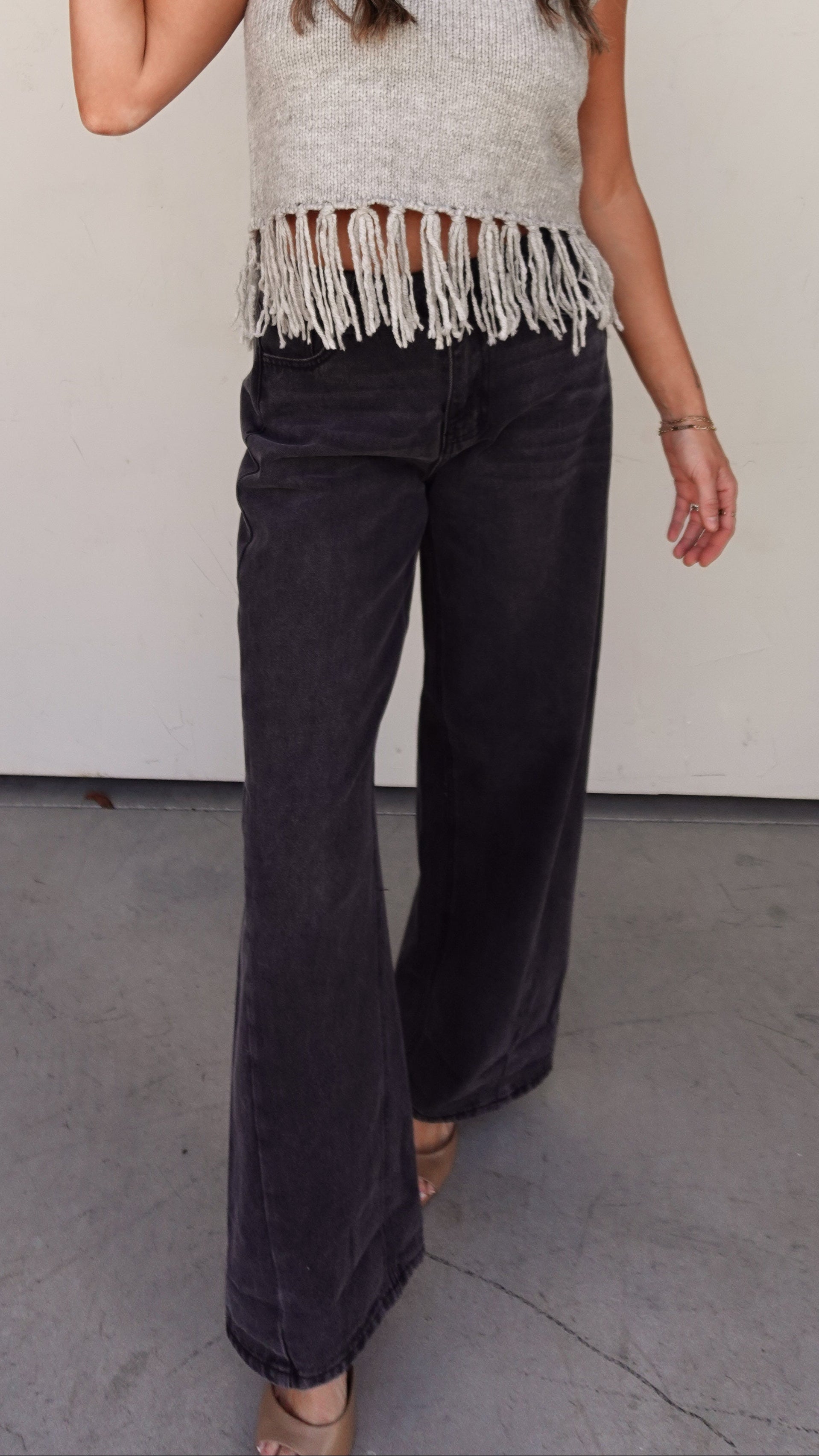 Washed Black Wide Leg Denim | Elegant Women's Fashion by coolavocek