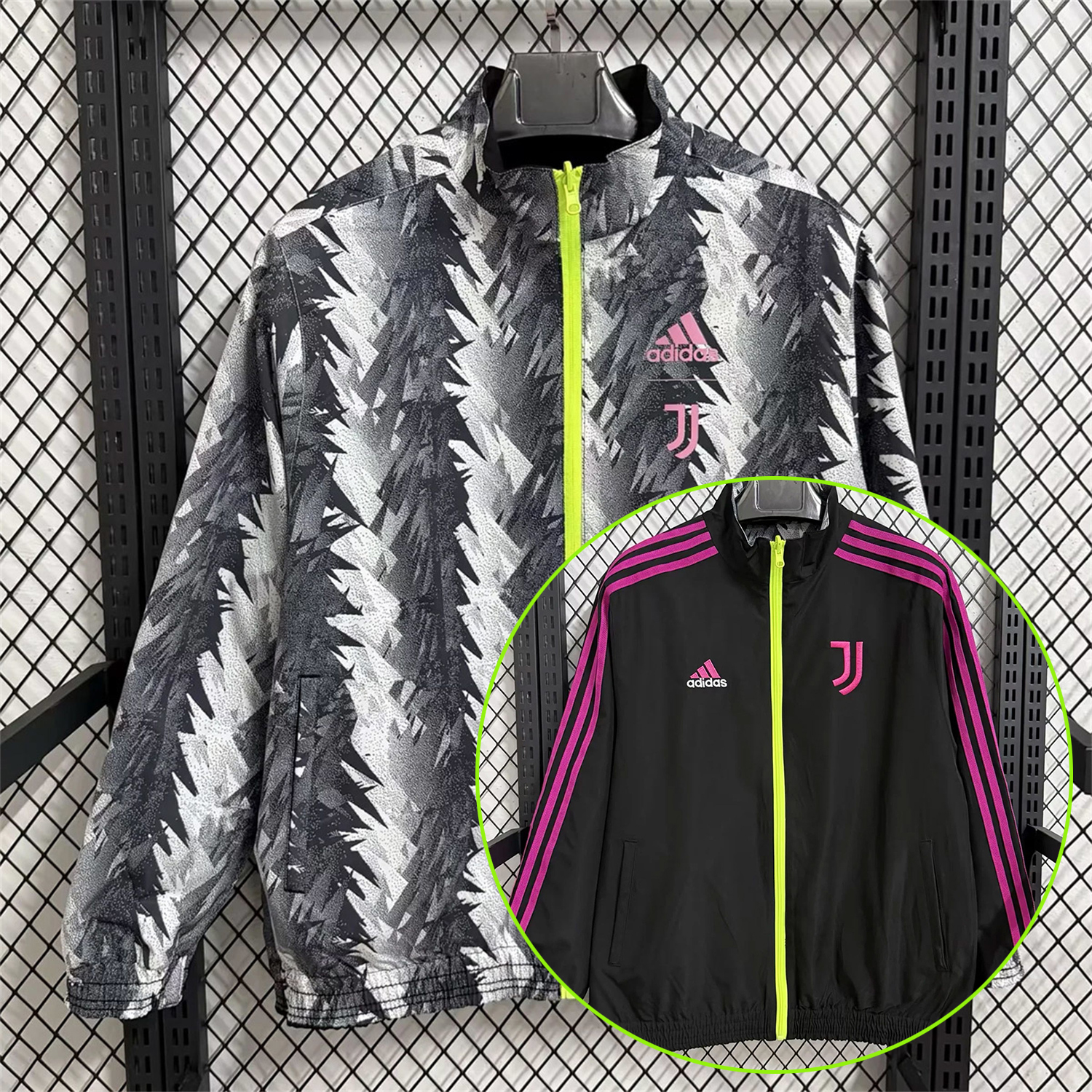 AlphaJersey-Juventus 25-26 Double Sided Reversible Windbreaker - Black & Grey