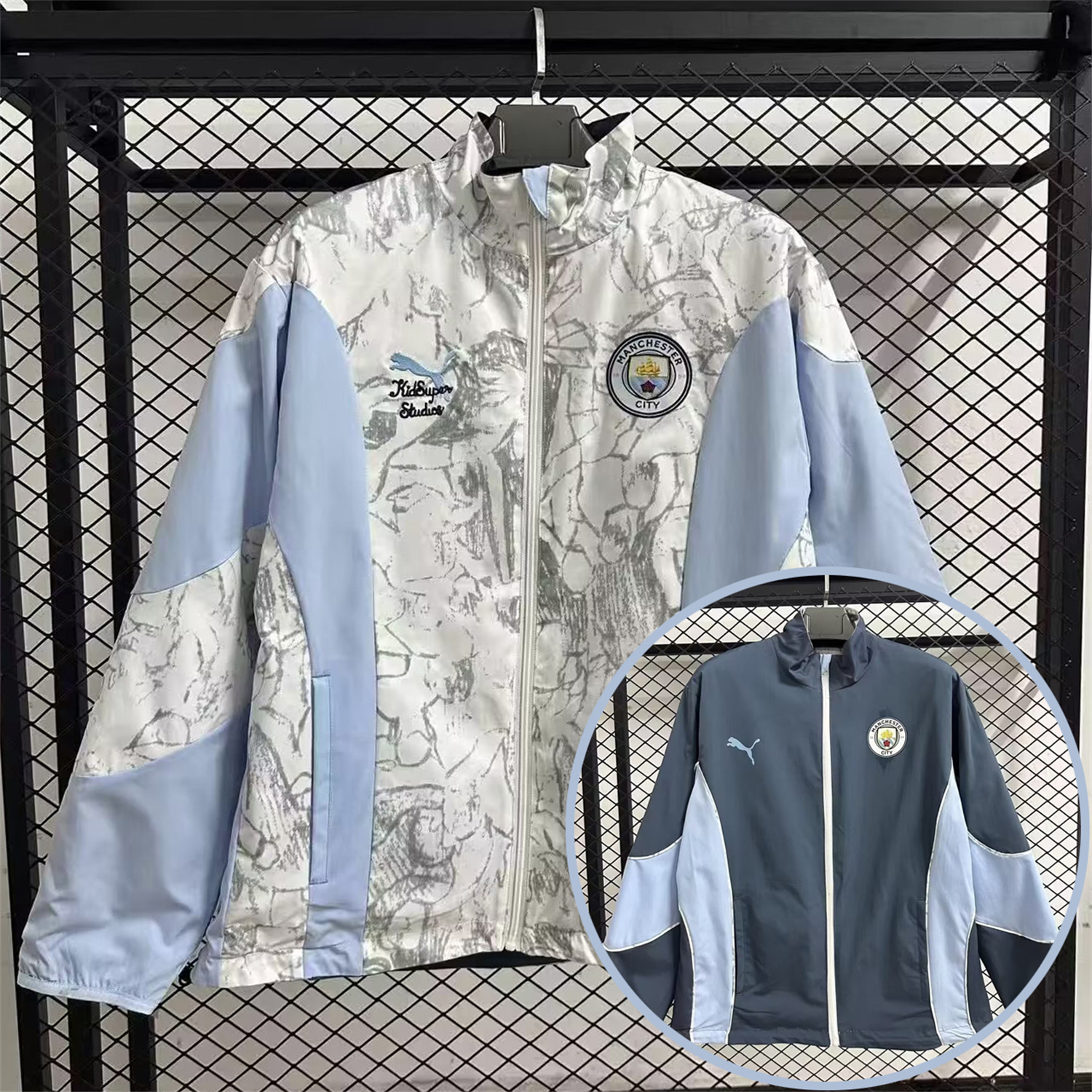 AlphaJersey-Manchester City 25-26 Double Sided Reversible Windbreaker - Deep Blue & White