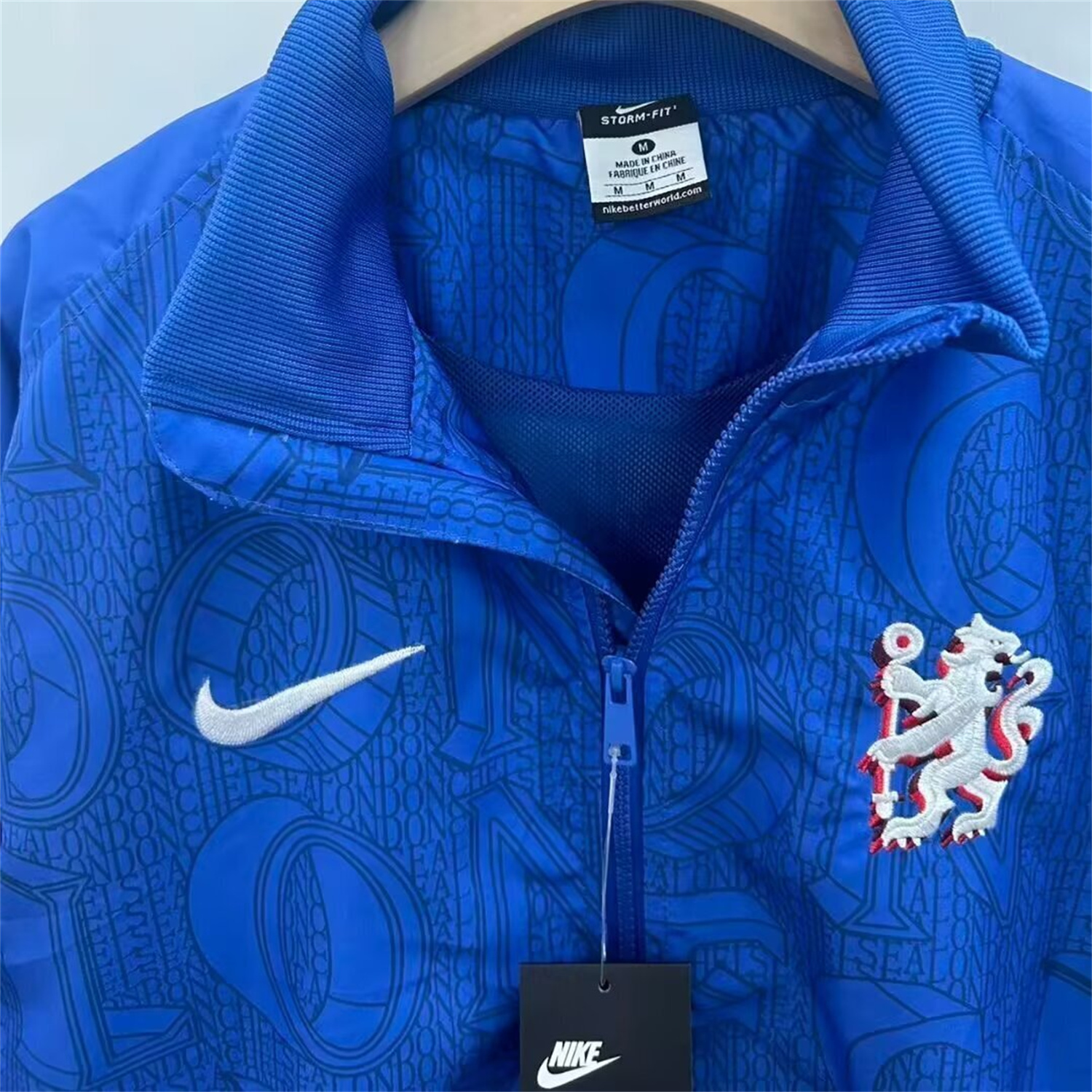 AlphaJersey-C.H.E.L.S.E.A 25-26 Subtle Letter Pattern Windbreaker Jacket - Blue