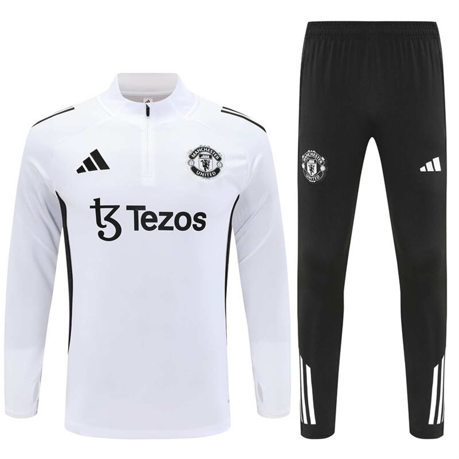 AlphaJersey-Manchester United 25-26 Kids Long Sleeve Training Set - White Top & Black Pants