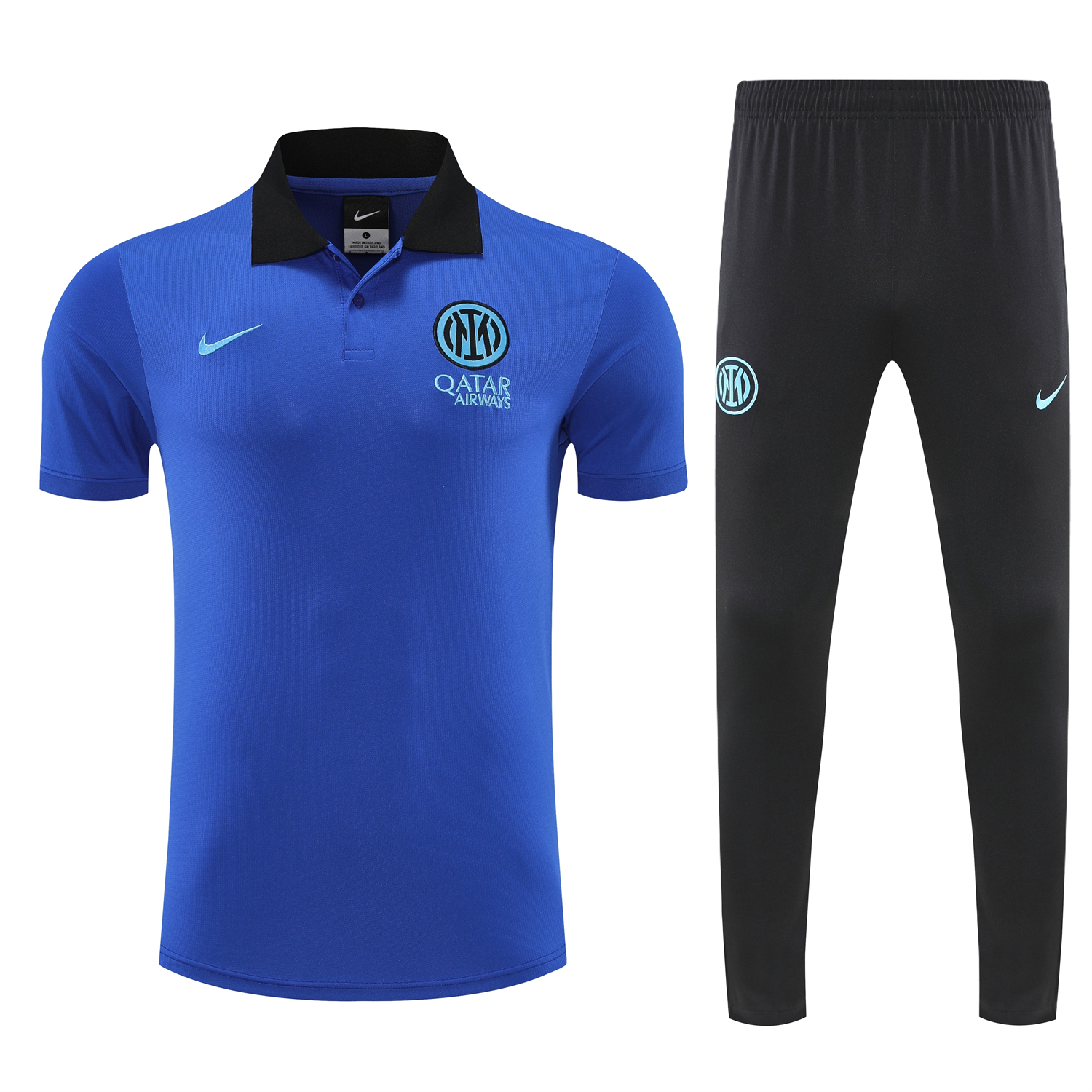 AlphaJersey-Inter Milan 25-26 POLO Short-Sleeve Training Set - Ocean Blue Top and Black Pants