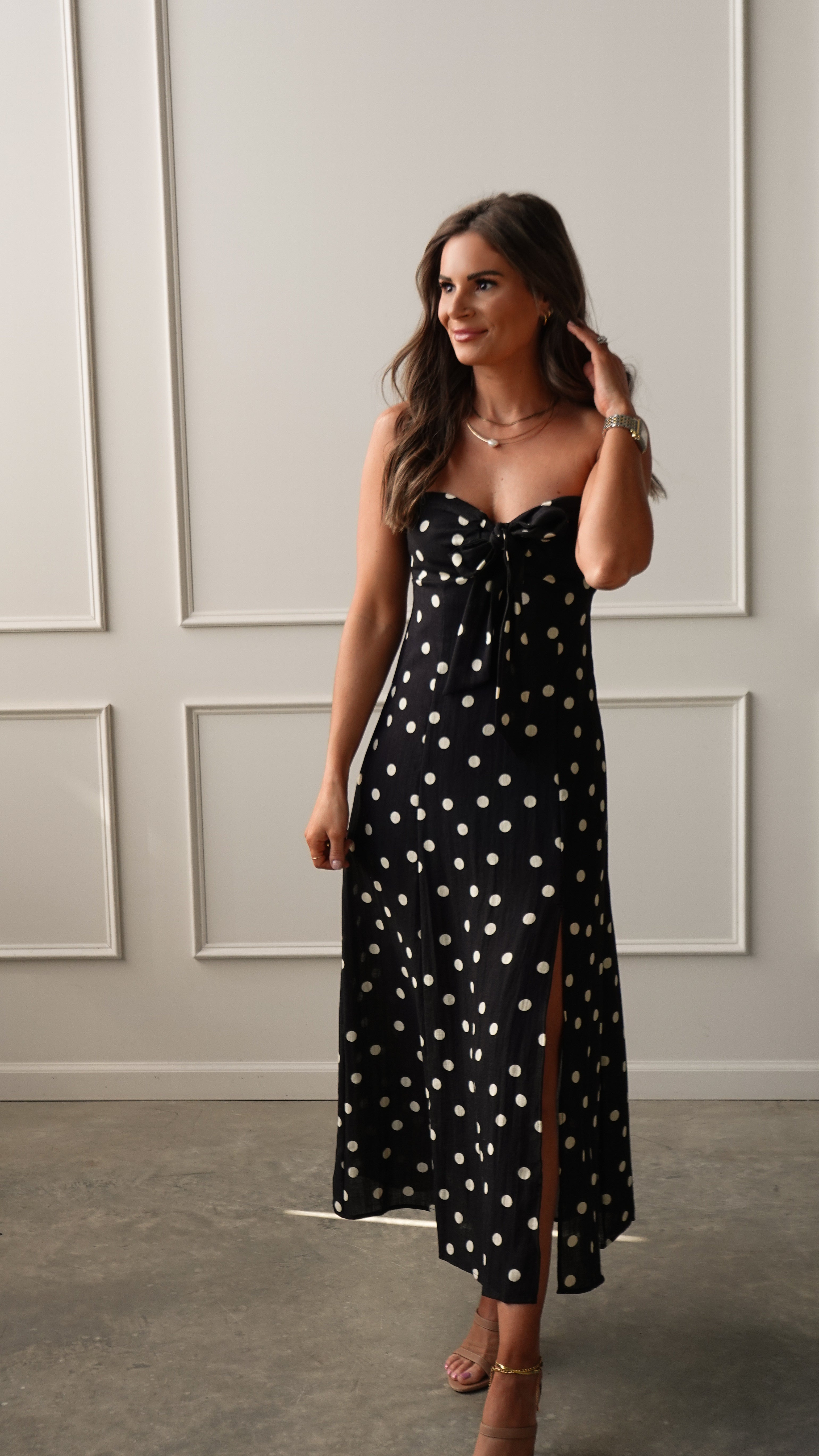 Black Polka Dot Strapless Dress | Elegant Women's Fashion by coolavocek