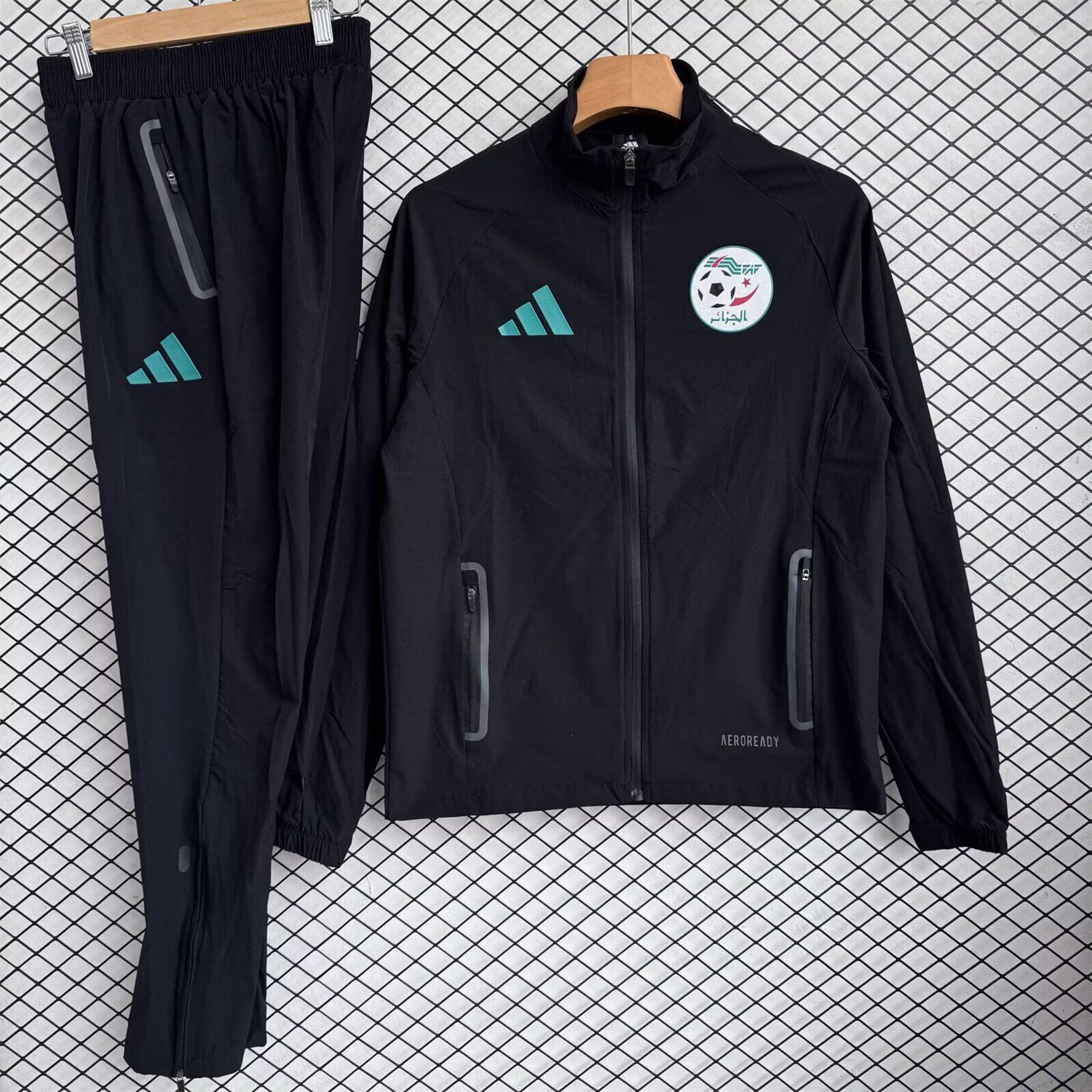 AlphaJersey-Algeria 25-26 Windbreaker Training Set - Black Top and Pants