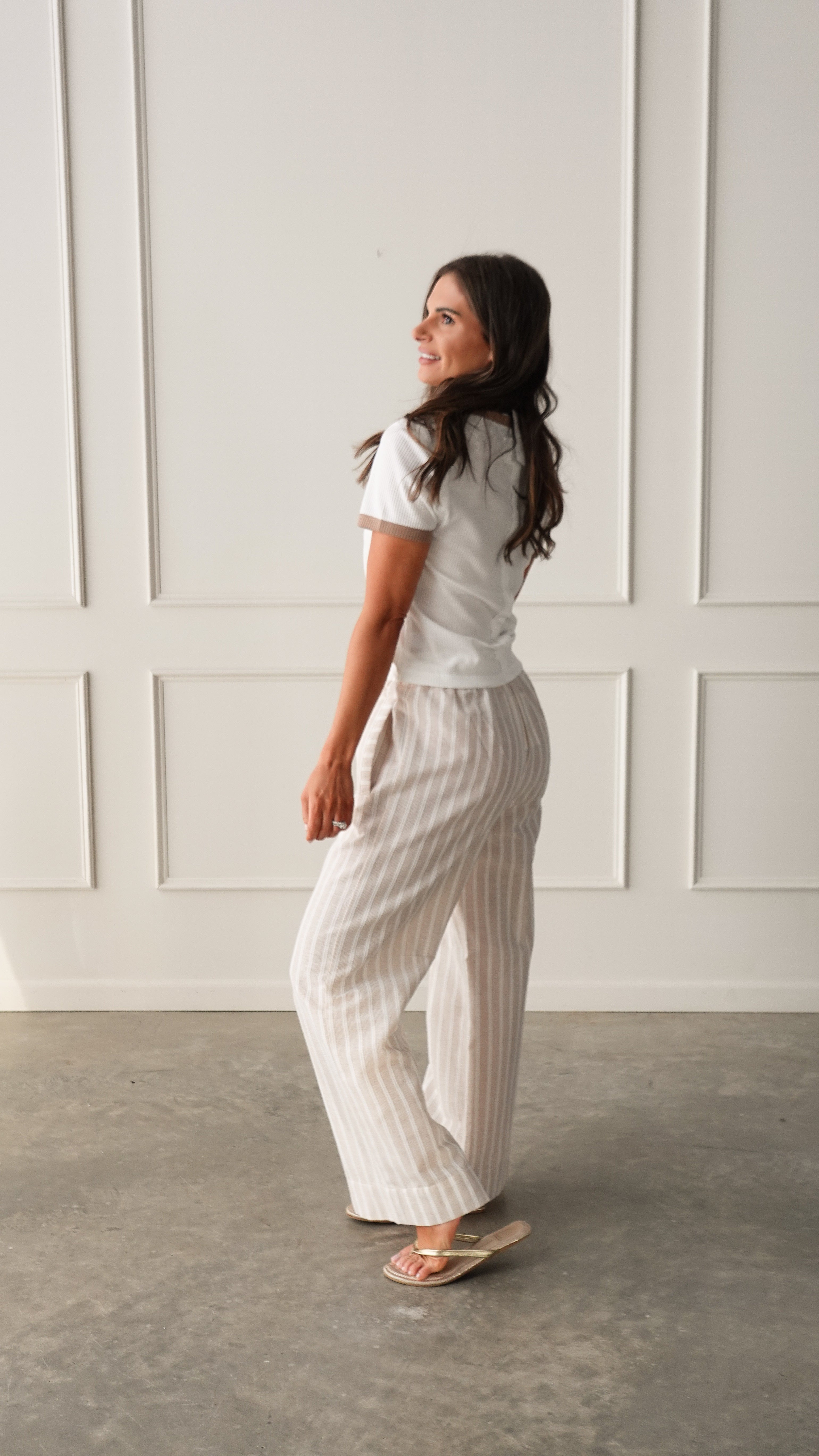 Striped Drawstring Wide Leg Pant | Elegant Women's Fashion by coolavocek