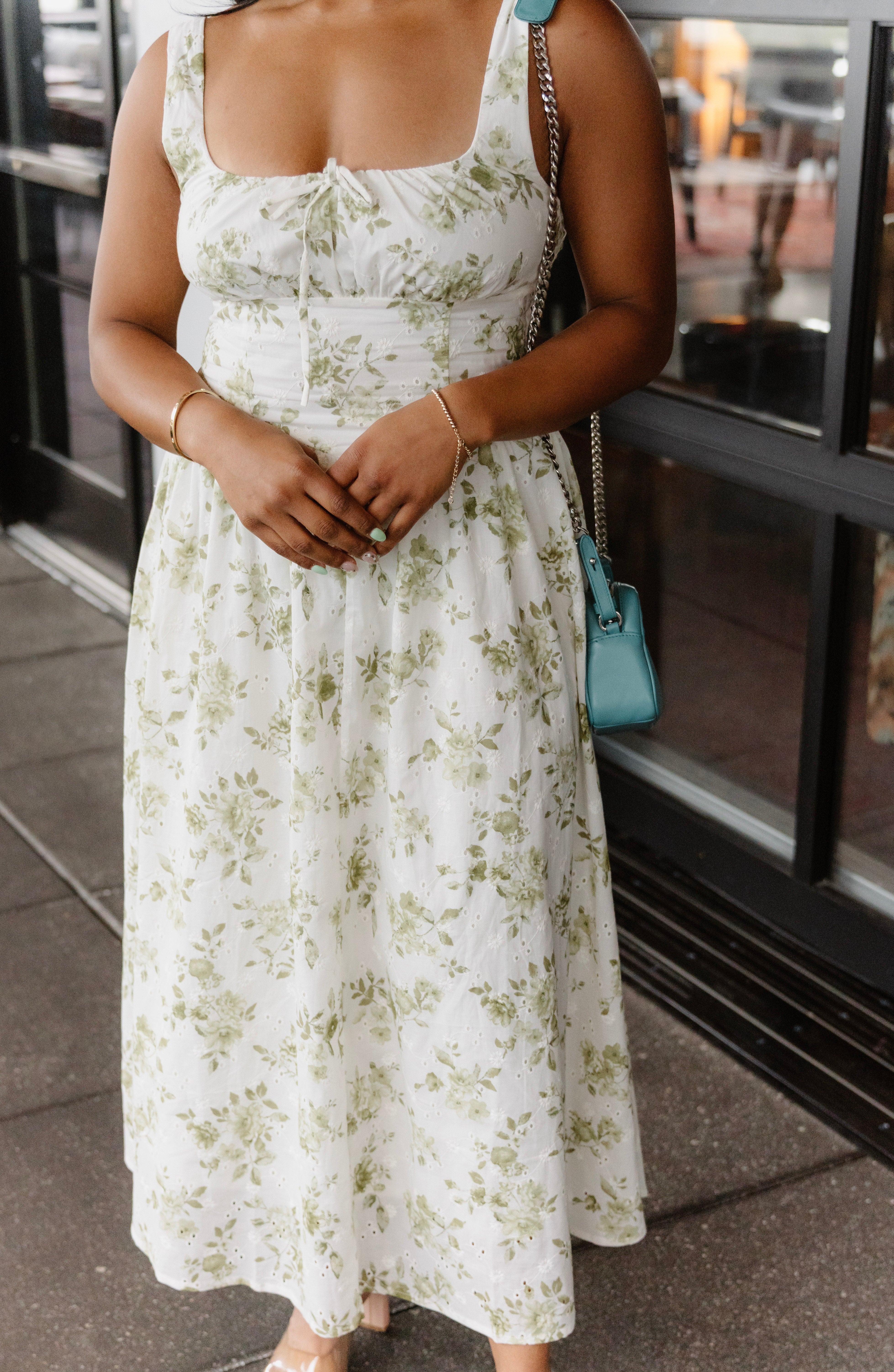 Green Floral Eyelet Midi Dress | Elegant Women's Fashion by coolavocek
