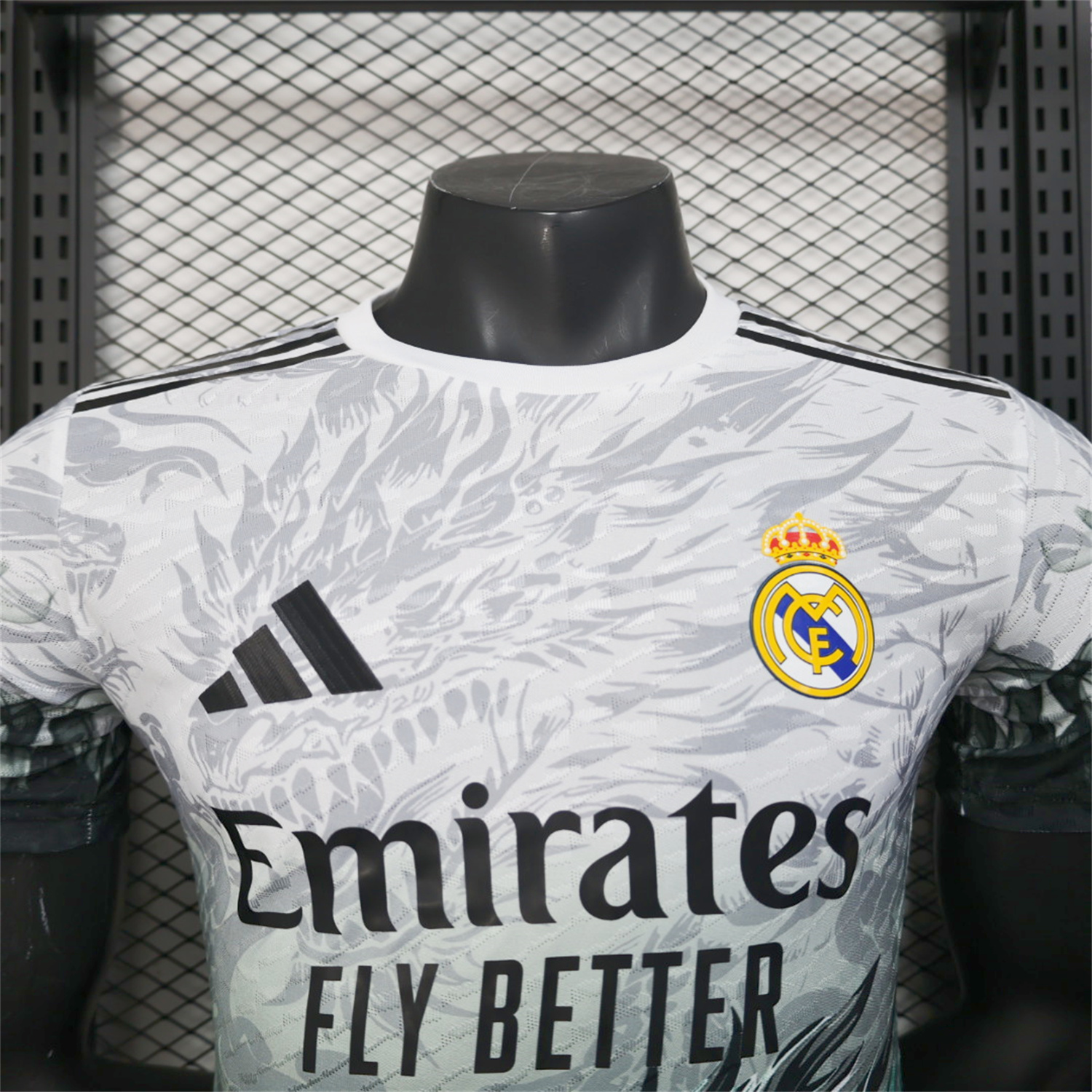 AlphaJersey-Real Madrid 25-26 Black Green Dragon Soars White Jersey - Player Version