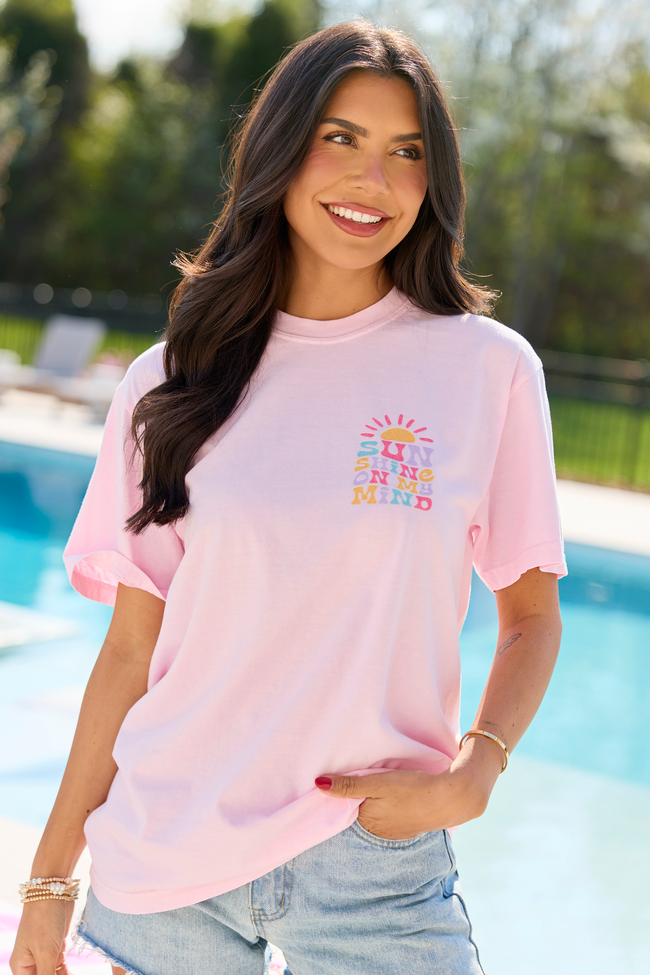 Sunshine On My Mind Light Pink Graphic Tee DOORBUSTER | Elegant Women's Fashion by coolavocek