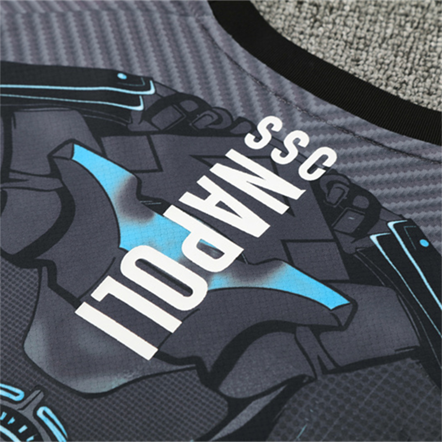 AlphaJersey-Napoli 25-26 Kids Short-Sleeve Training Set - Gray Mecha Top & Black Shorts