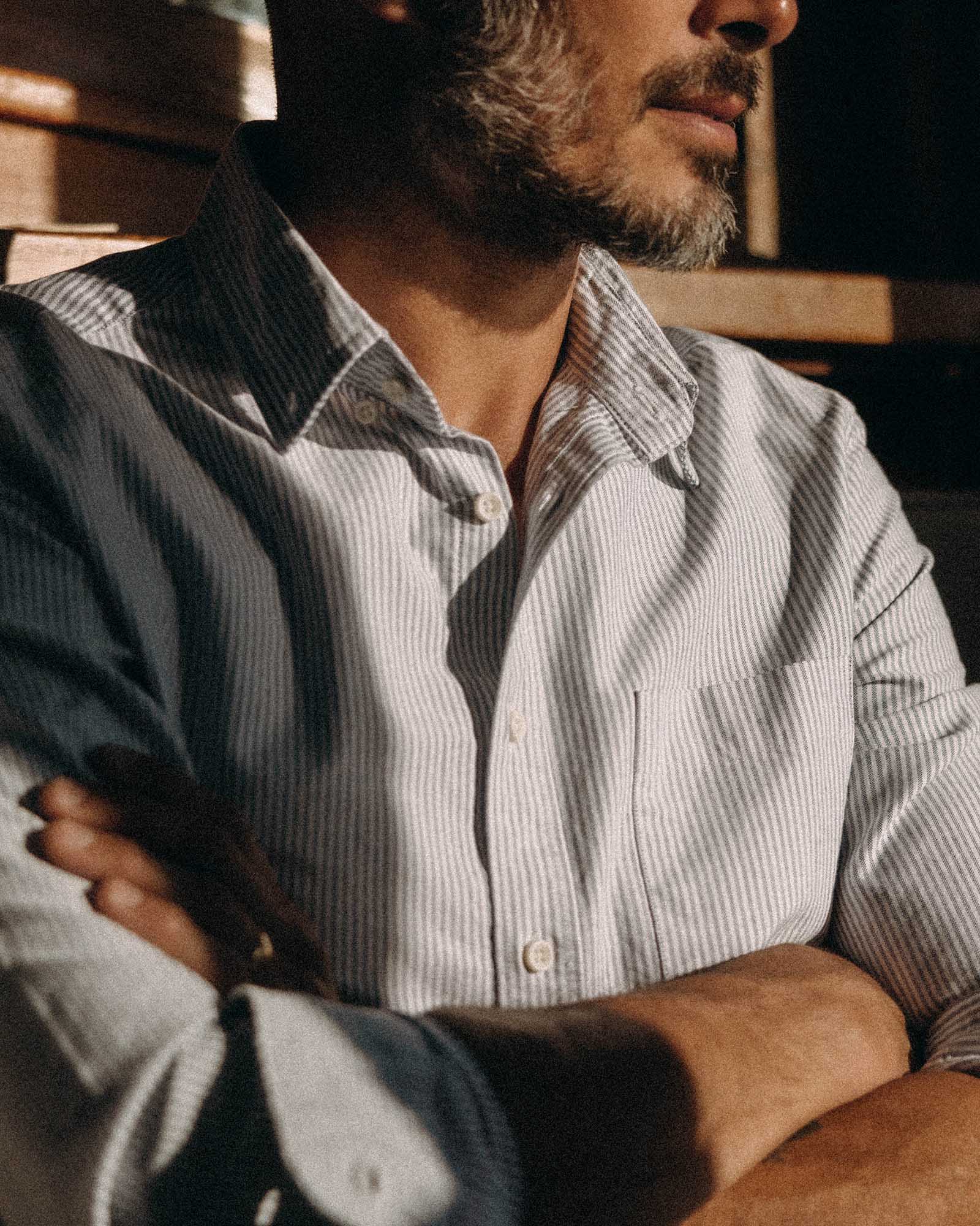The Jack in Navy University Stripe Everyday Oxford | Modern Menswear by yycbvcnbmmnbm