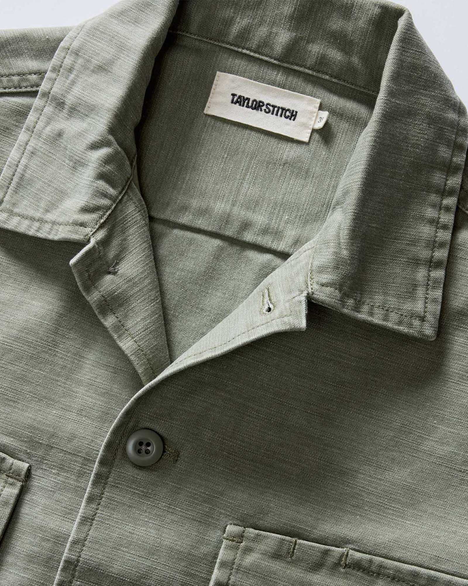 The Short Sleeve Surplus Shirt in Field Olive Reverse Sateen | Modern Menswear by yycbvcnbmmnbm