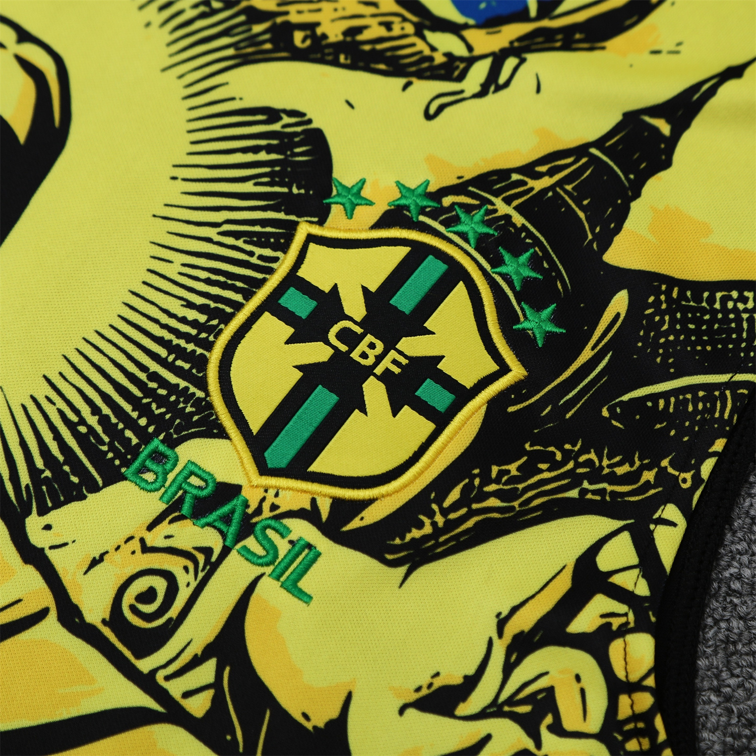 AlphaJersey-Brazil 25-26 Yellow Jesus Statue Vest Training Set - Yellow Vest & Black Shorts