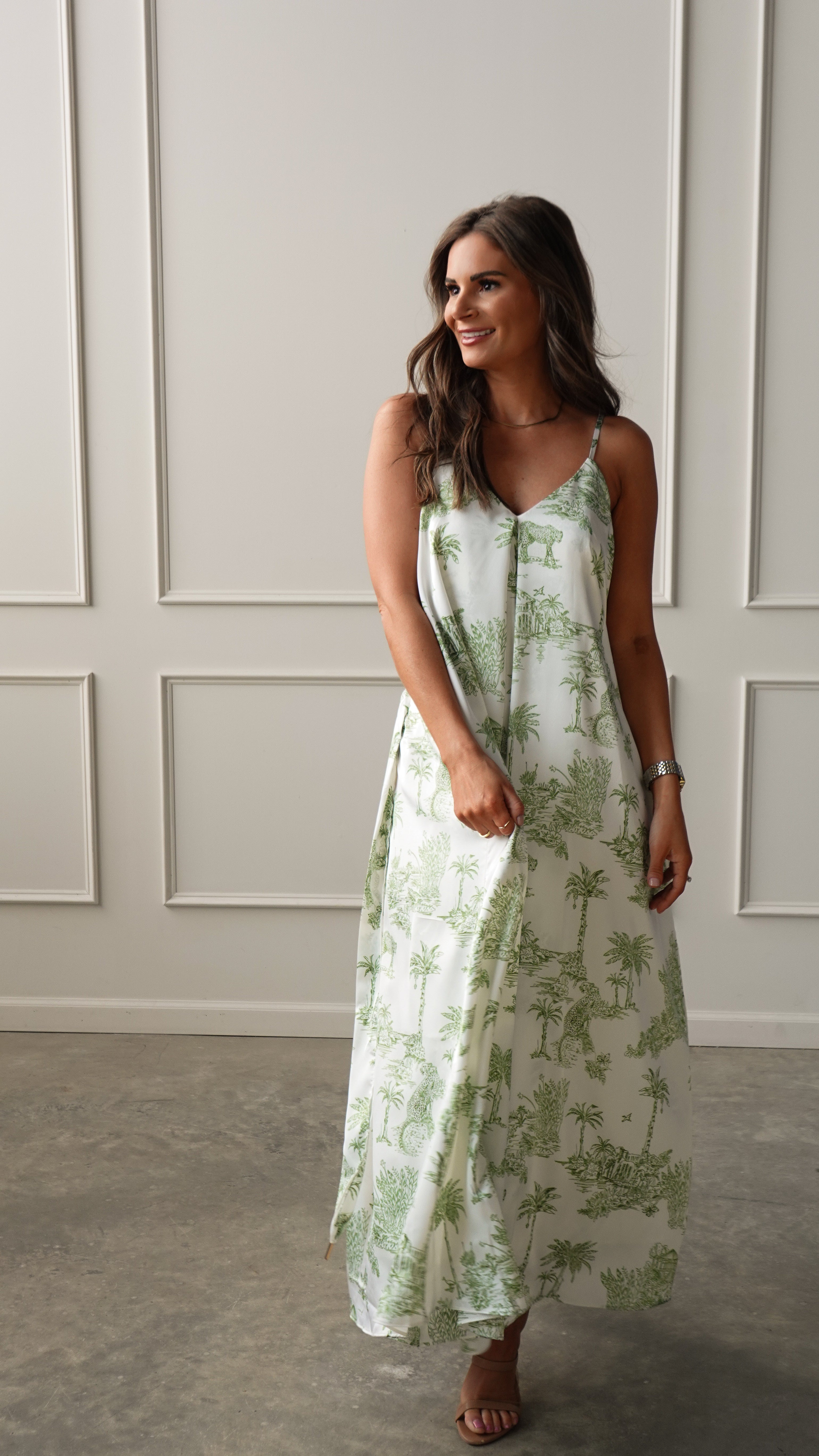Palm Green Belted Dress | Elegant Women's Fashion by coolavocek