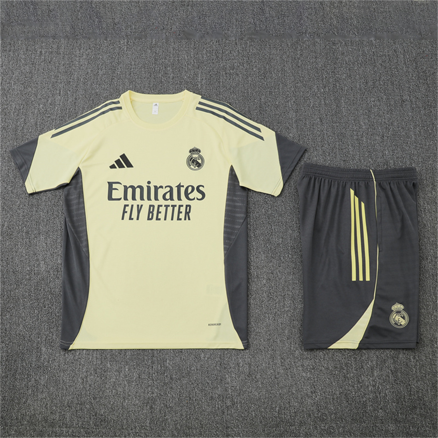 AlphaJersey-Real Madrid 25-26 Short-Sleeve Training Set - Yellow Top and Grey Shorts