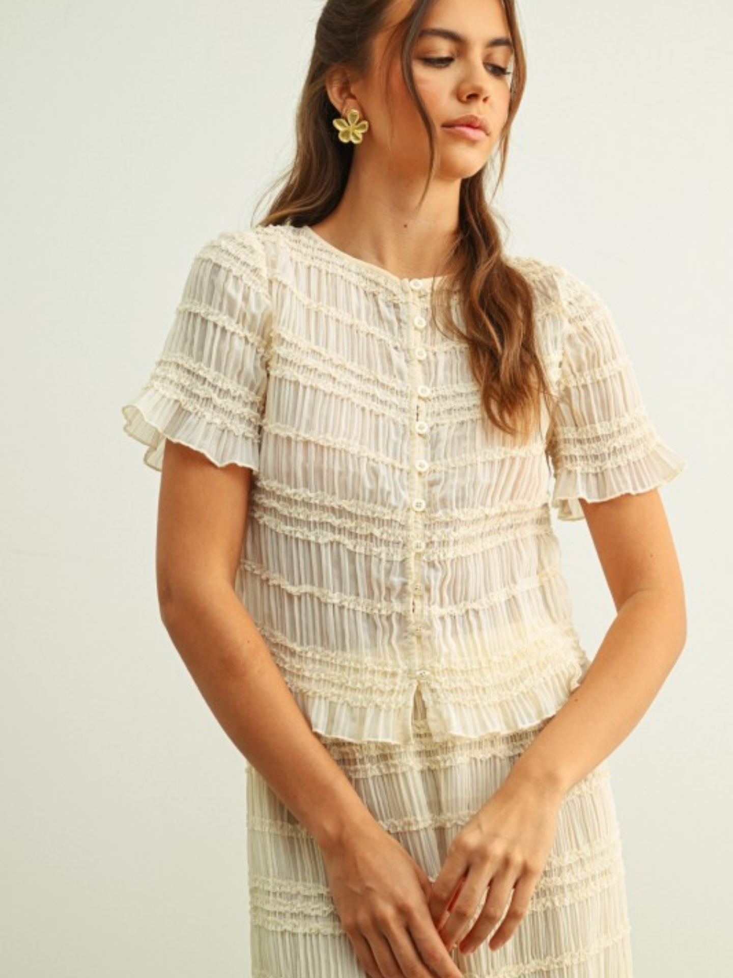 Chiffon Ruched Button Down | Elegant Women's Fashion by coolavocek
