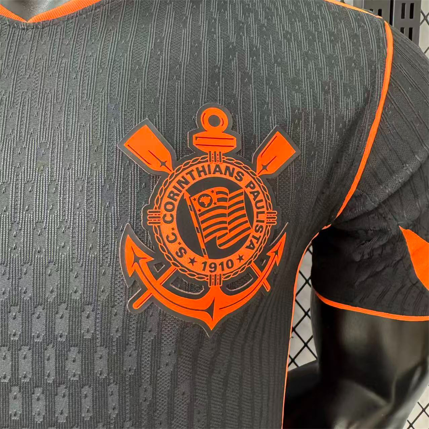 AlphaJersey-Corinthians 25-26 Third Orange Lines Black Jersey - Player Version