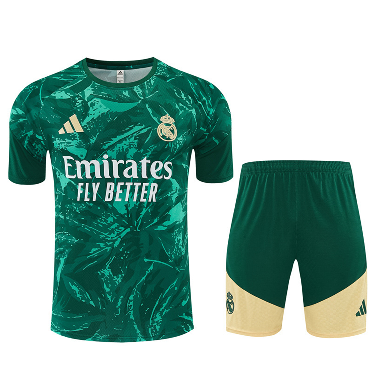 AlphaJersey-Real Madrid 26-27 Kids Short-Sleeve Training Set - Green Camouflage Top & Green Shorts