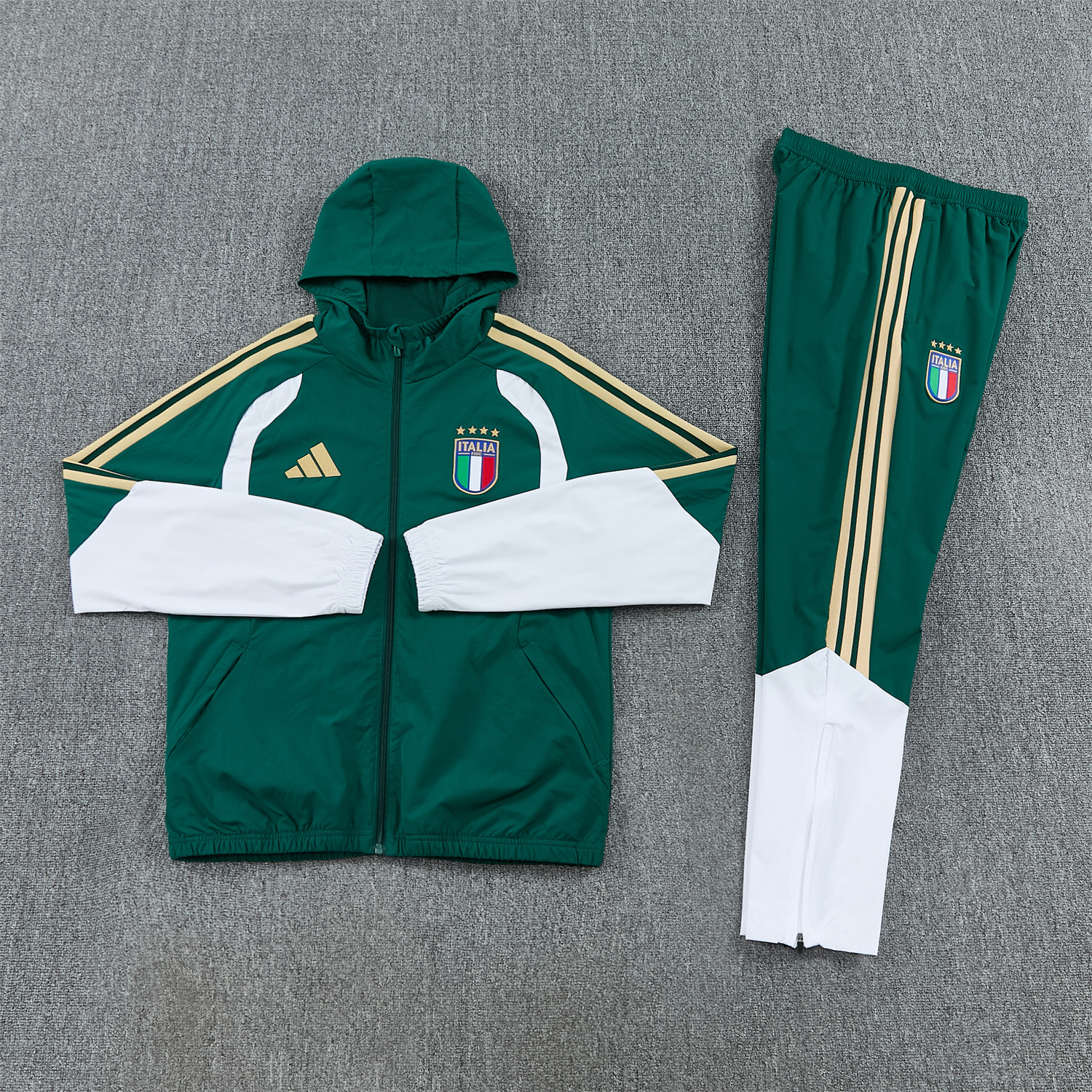 AlphaJersey-Italy 2026 Hooded Windbreaker Training Set - Green Top & Pants