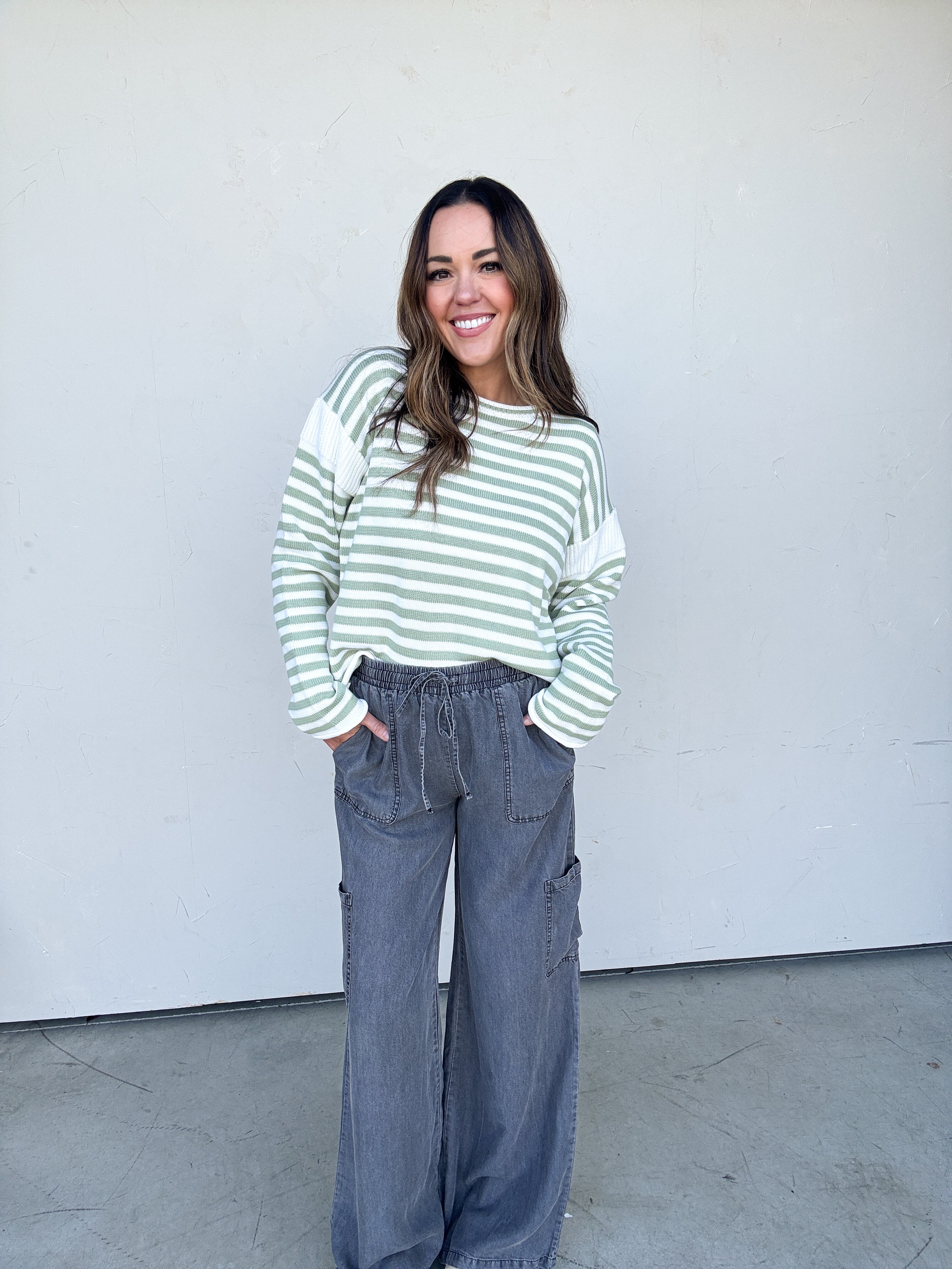 Matcha Striped Rolled-Hem Sweater | Elegant Women's Fashion by coolavocek