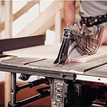 table saw cutting piece of wood