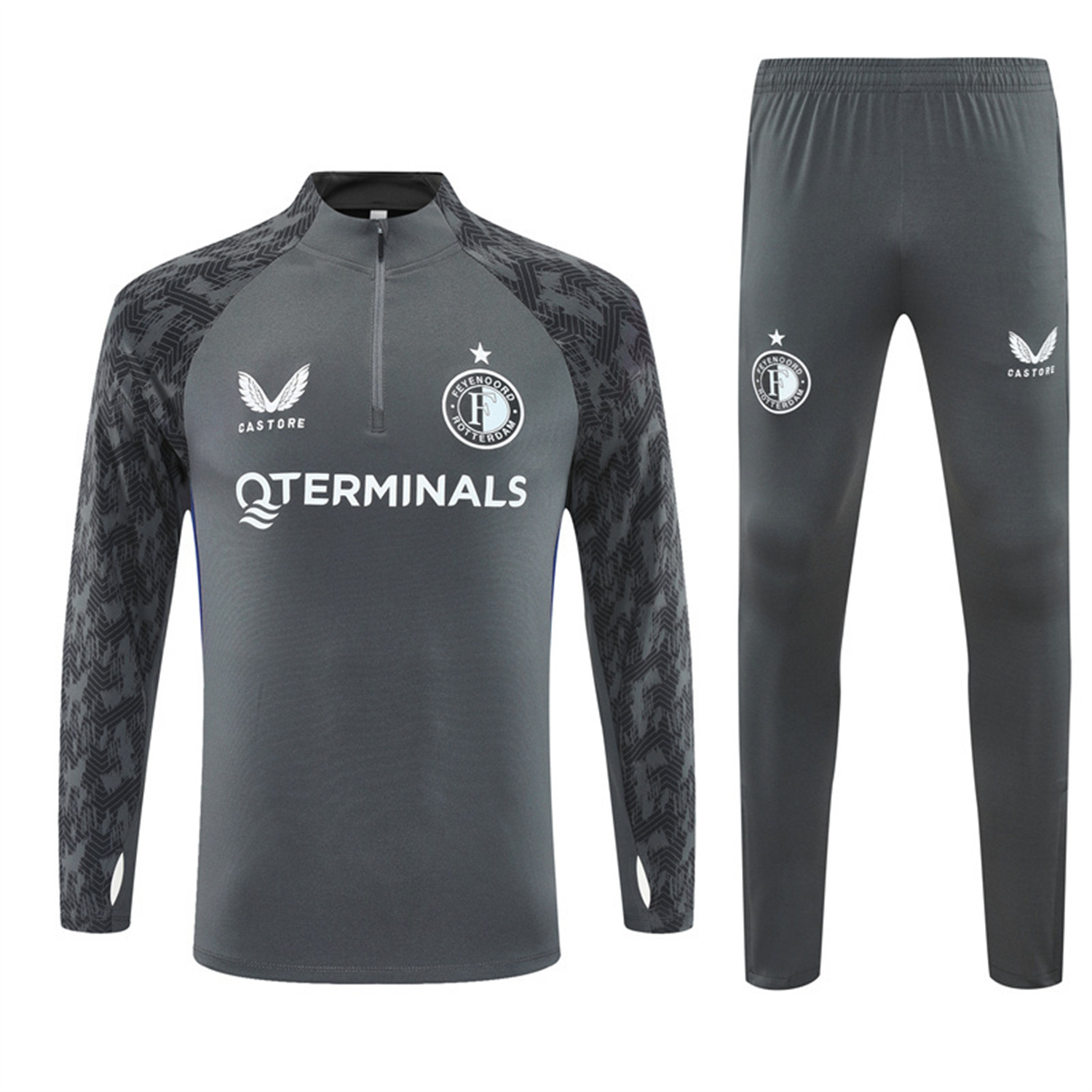 AlphaJersey-Feyenoord 25-26 Kids Long Sleeve Training Set - Dark Gray Top & Dark Gray Pants