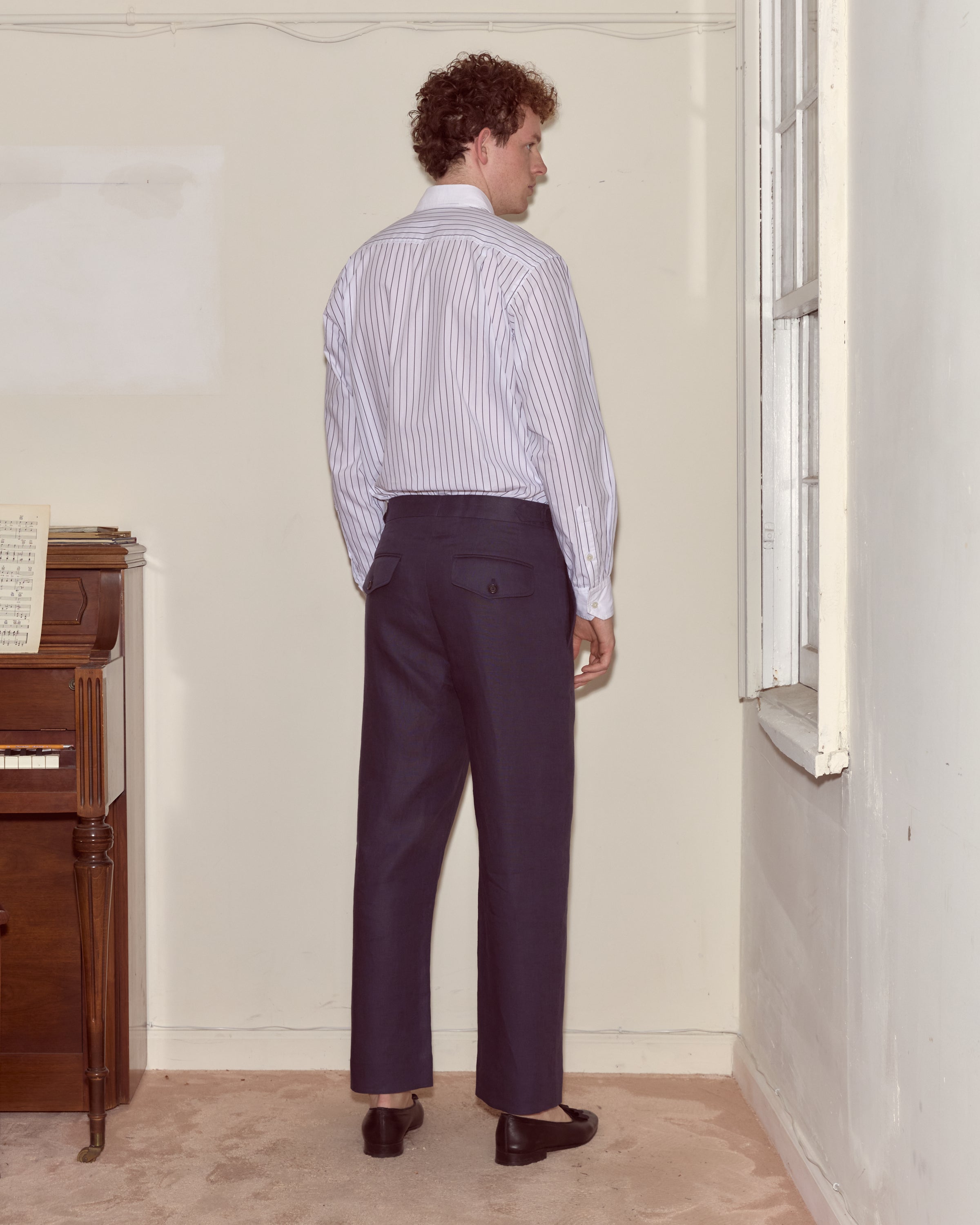 Lightweight Linen Side-Buckle Trousers - Midnight | Modern Menswear by yycbvcnbmmnbm