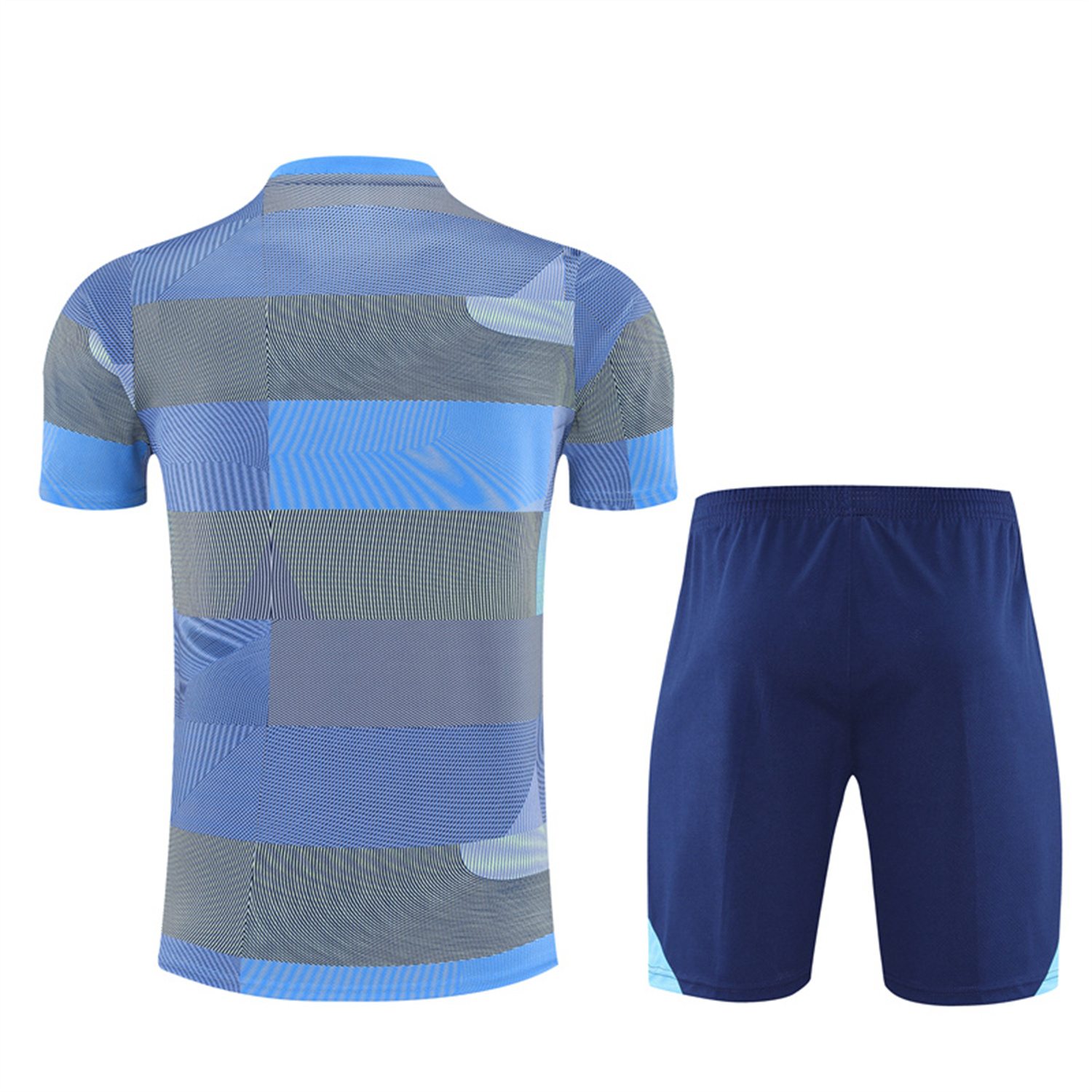AlphaJersey-Real Madrid 25-26 Pre-Match Kids Short-Sleeve Training Set - Blue-Gray Camouflage Top and Blue Shorts