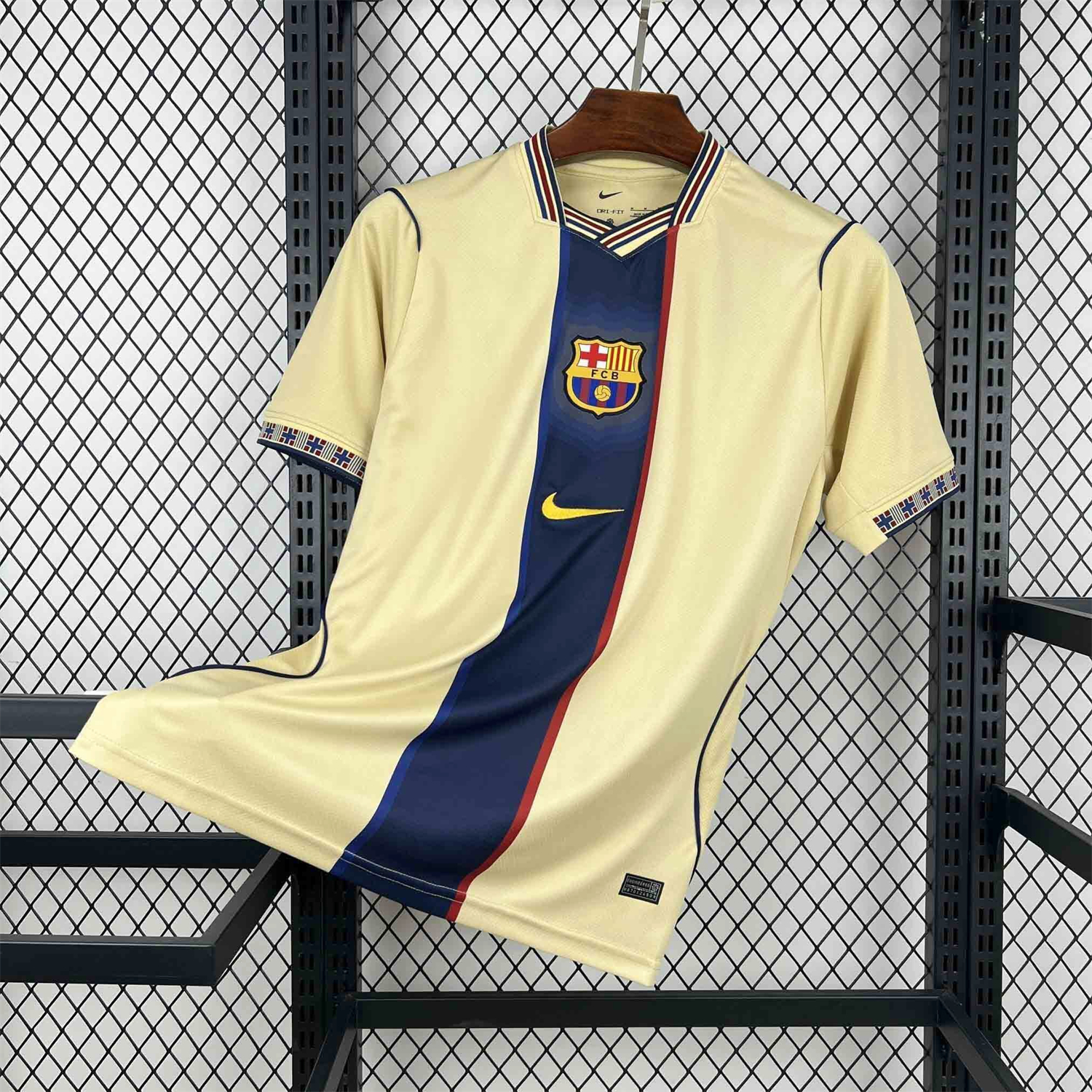 AlphaJersey-Barcelona 26-27 Blue Vertical Stripes Yellow Jersey - Fans Version