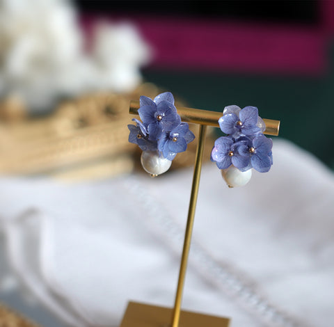 purple hydrangea flower natural pearl stud