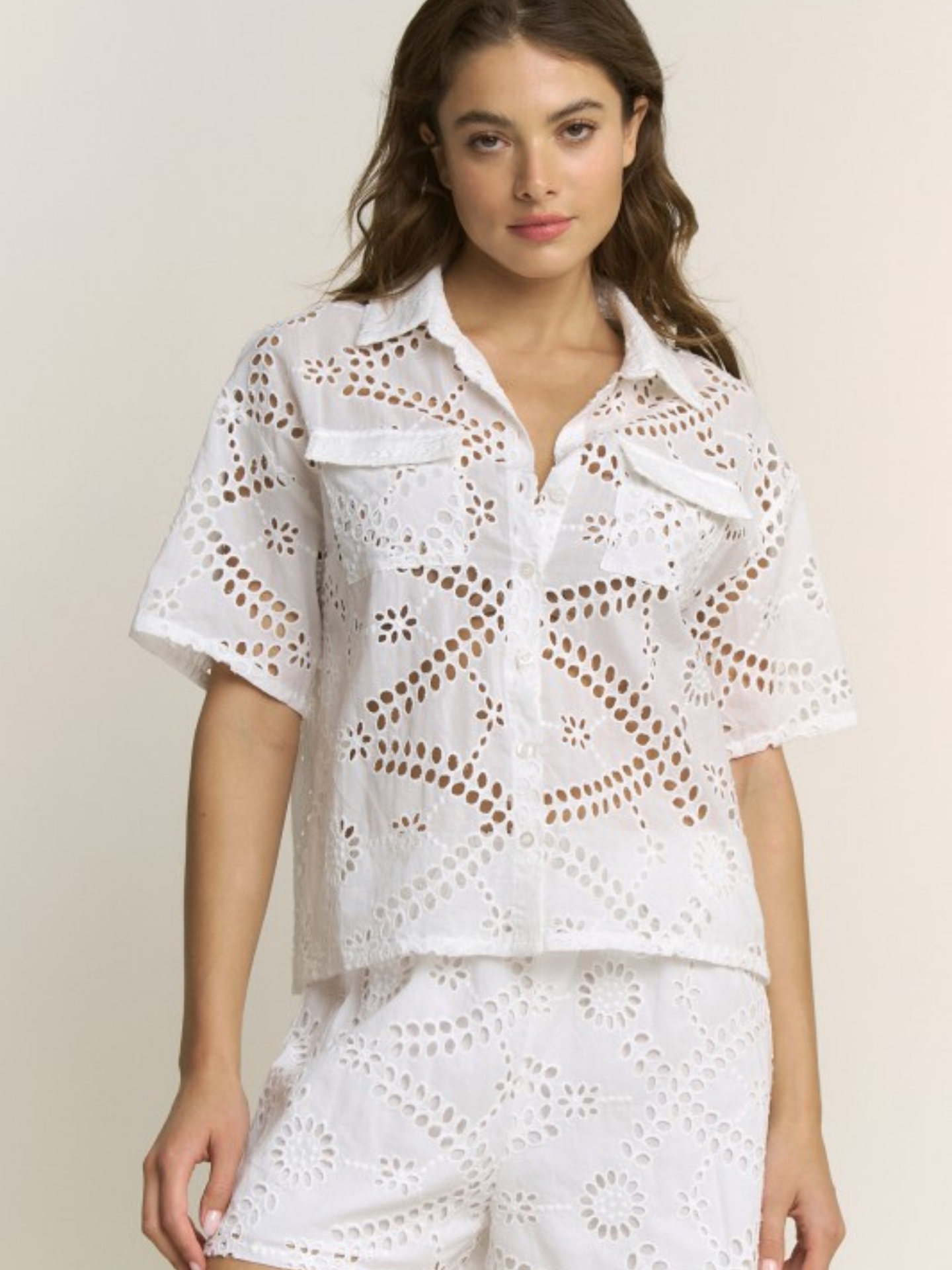 Eyelet Cotton Short Set | Elegant Women's Fashion by coolavocek