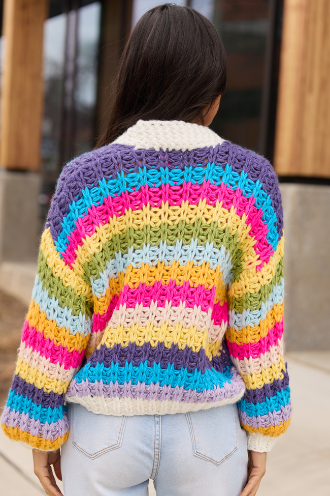 Colleen Multi-Stripe Cropped Chunky Cardigan | Elegant Women's Fashion by coolavocek