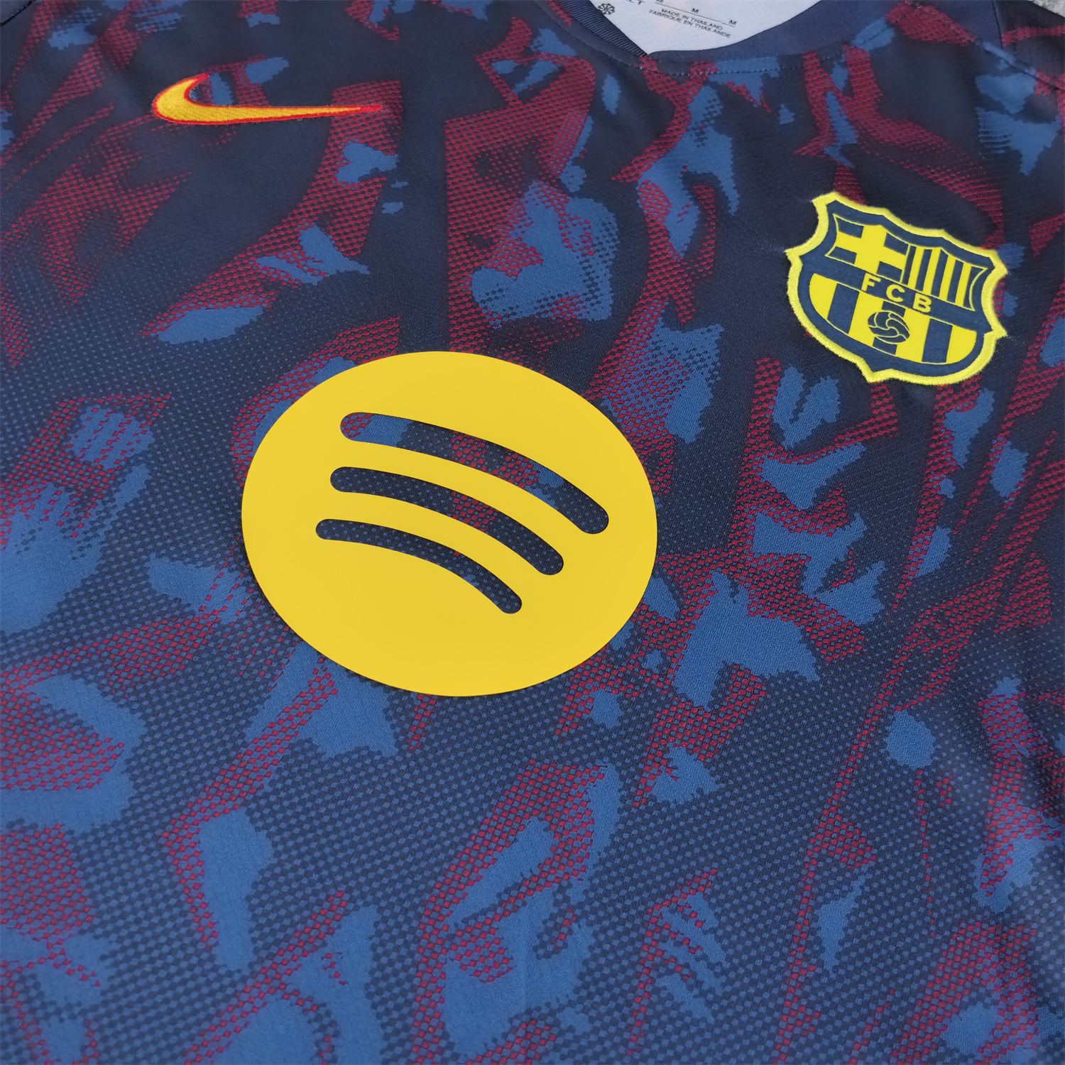 AlphaJersey-Barcelona 25-26 Deep Blue Training Jersey with Red and Blue Tree Pattern - Fans Version