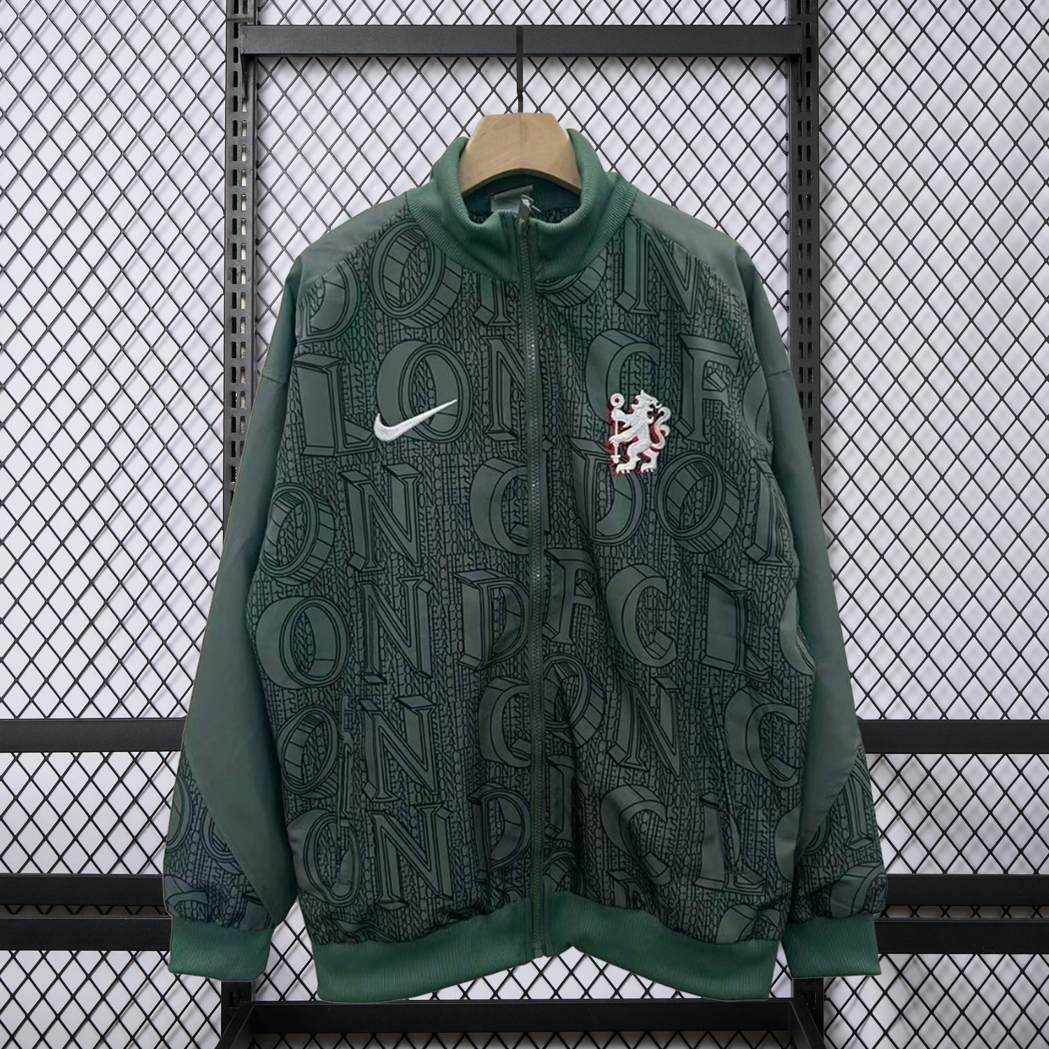 AlphaJersey-C.H.E.L.S.E.A 25-26 Subtle Letter Pattern Windbreaker Jacket - Dark Green