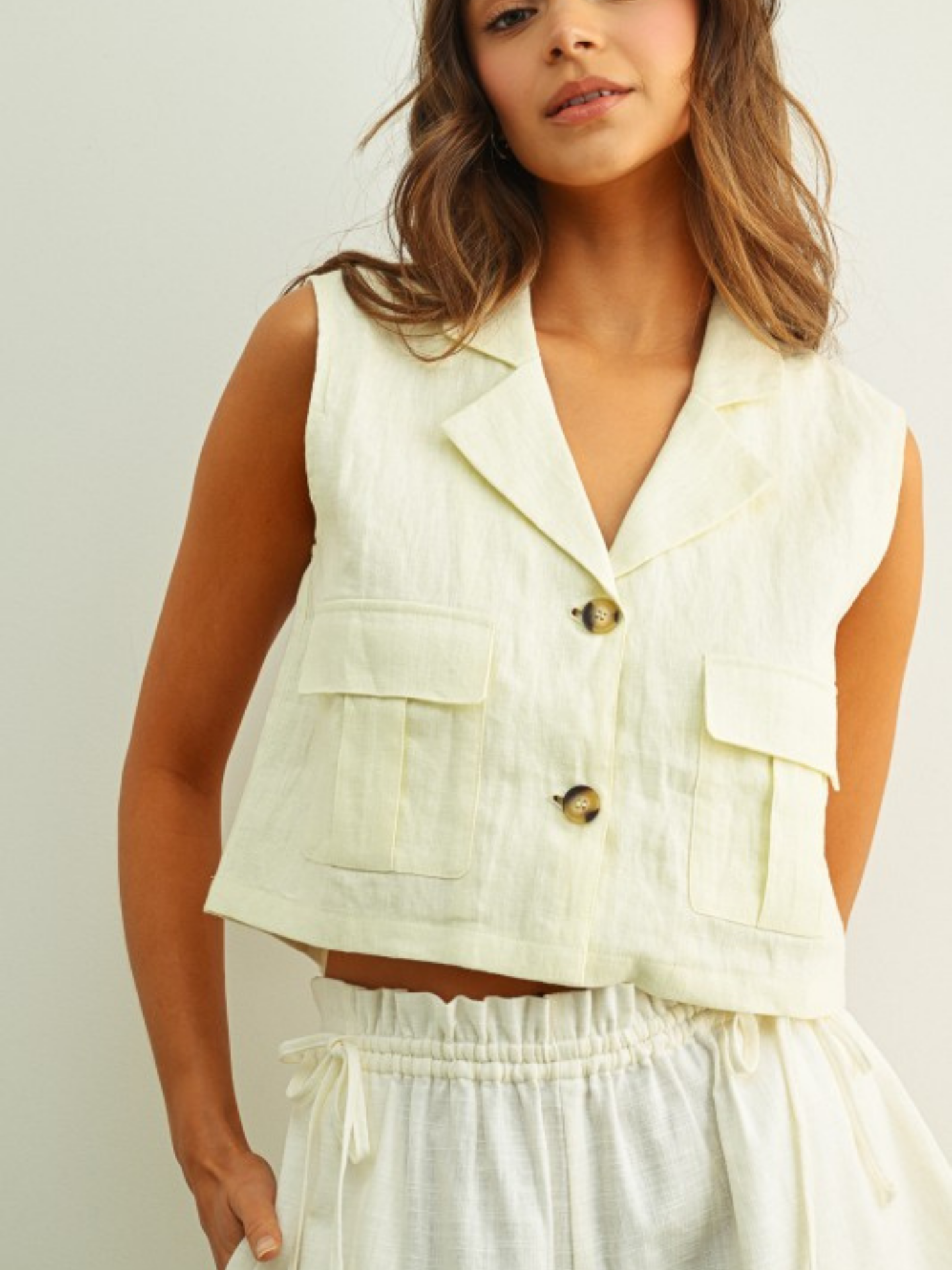 Linen Cargo Cropped Vest | Elegant Women's Fashion by coolavocek
