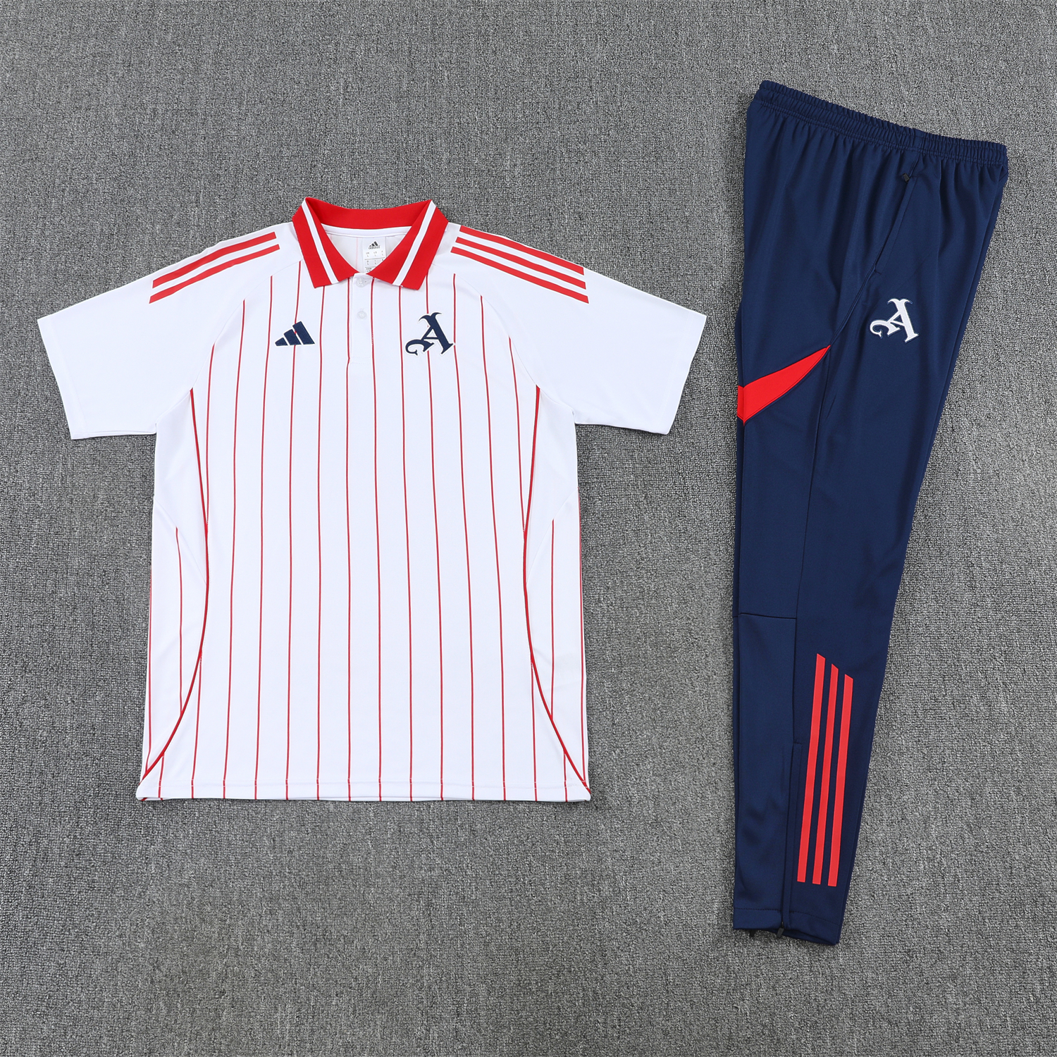 AlphaJersey-Arsenal 25-26 POLO Short-Sleeve Training Set - White Top and Deep Blue Pants