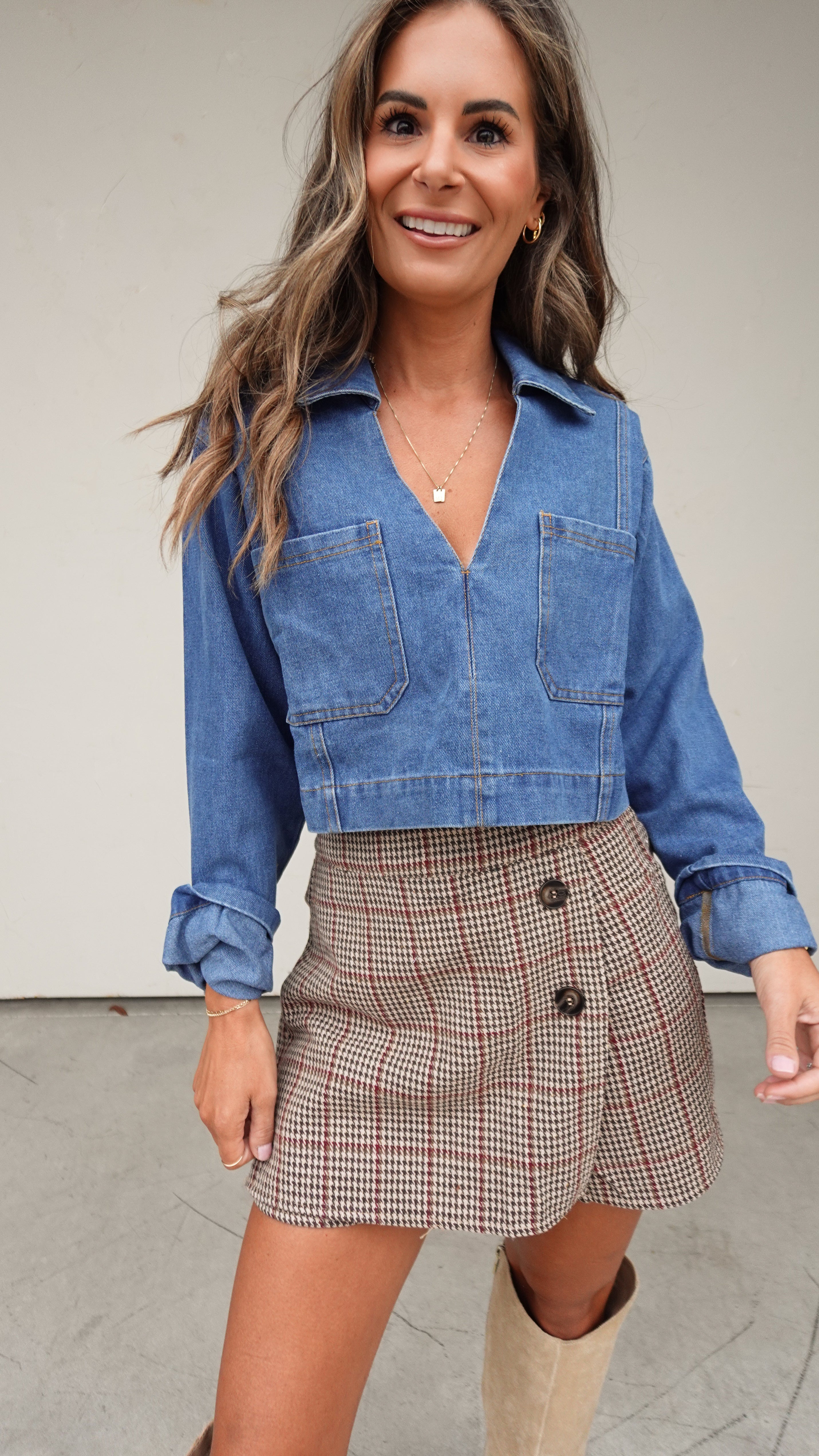 Denim Long Sleeve Cropped Top | Elegant Women's Fashion by coolavocek