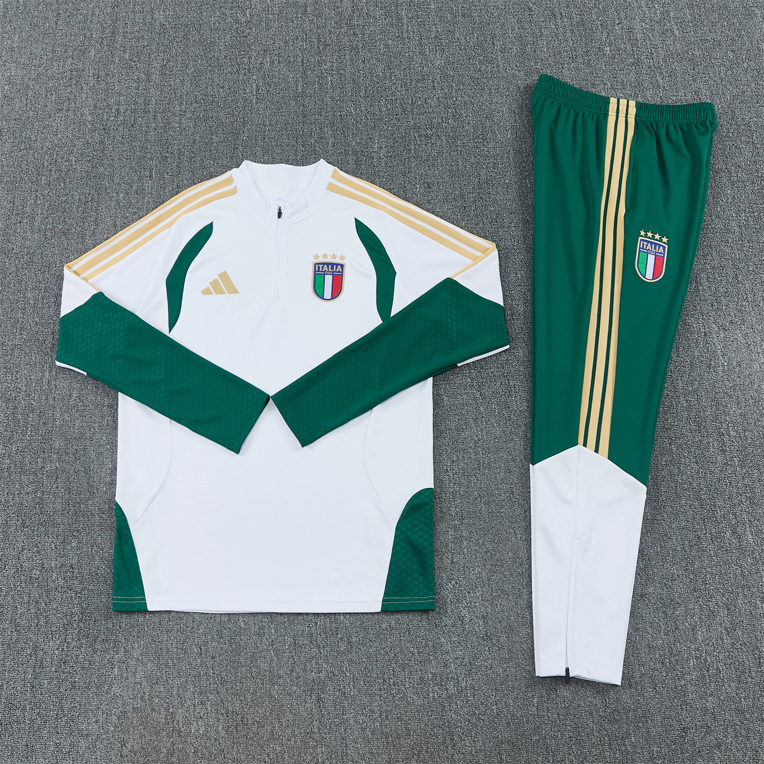 AlphaJersey-Italy 2026 Long Sleeve Training Set - White Top & Green Pants